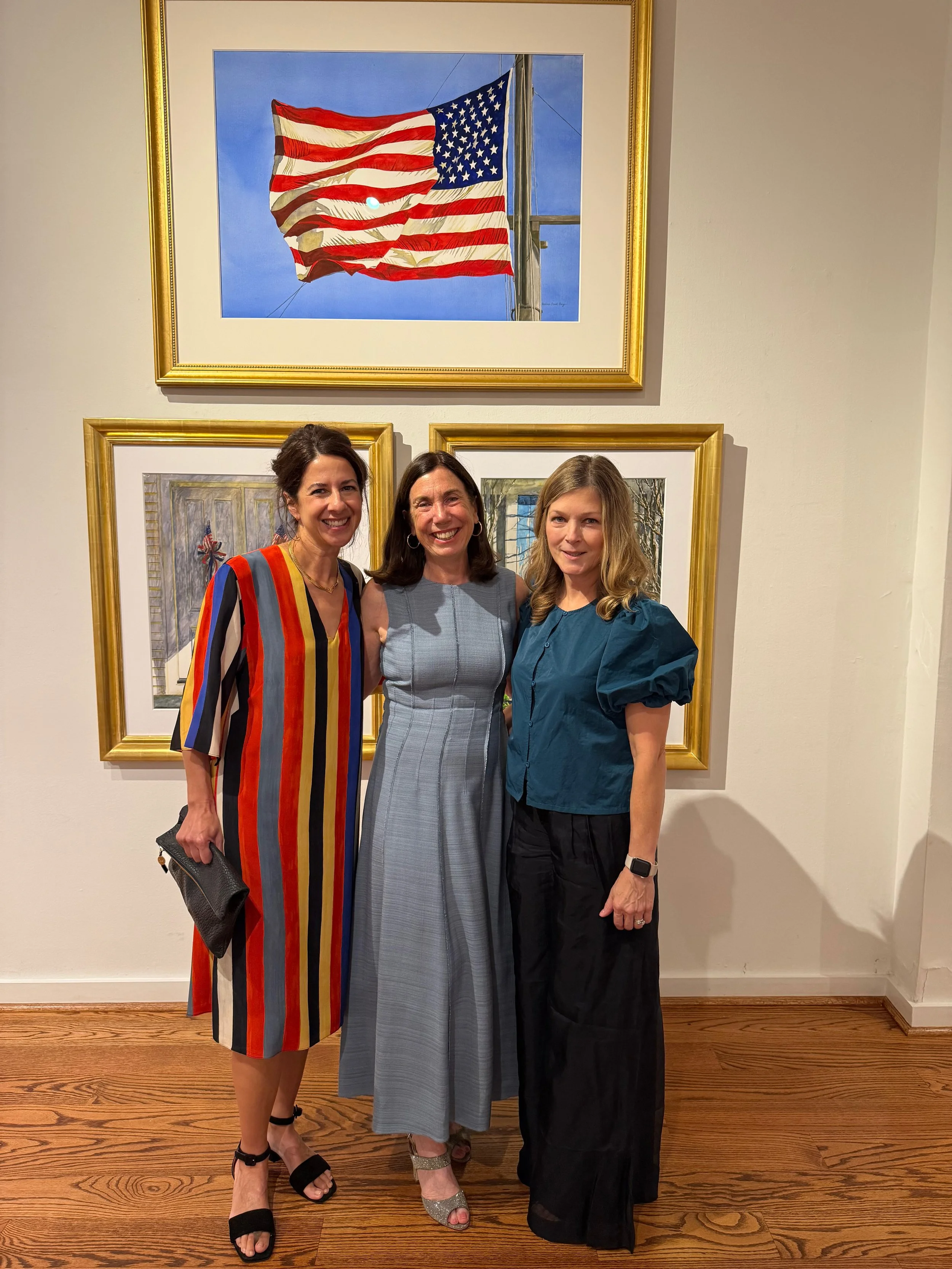 With Art in Embassies Curators Claire d'Alba (left) and Camille Benton (right) at the opening of Passport to Patriotism at the Art Museum of the Americas in Washington, DC