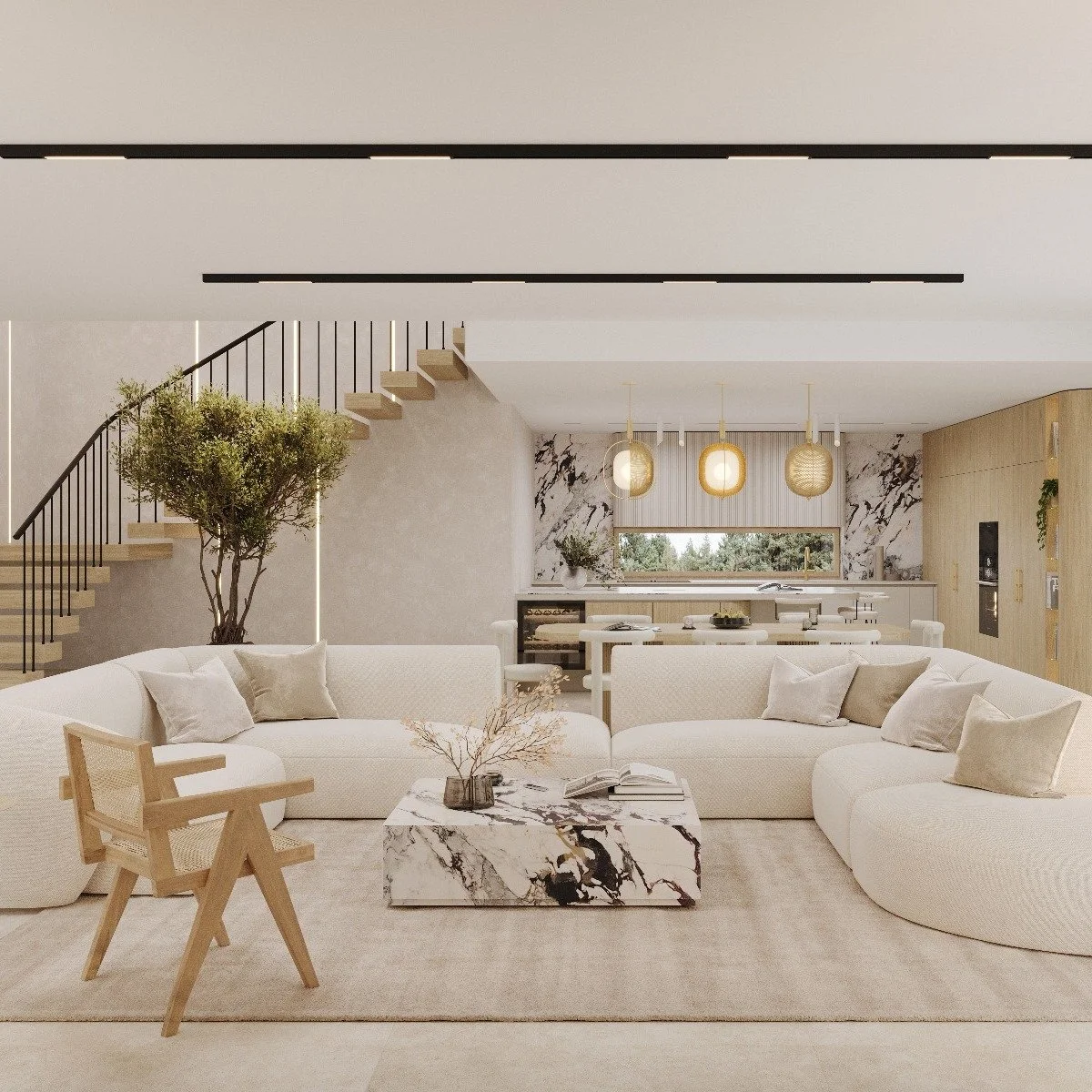 ✨Jemne odv&aacute;žny a pr&iacute;jemne nadčasov&yacute; dizajn ob&yacute;vacej izby 💎. Organick&aacute; sedačka l&aacute;ka k oddychu, elegantn&yacute; mramor a zlat&eacute; detaily dotv&aacute;raj&uacute; priestor, ktor&yacute; je v&yacute;razn&ya