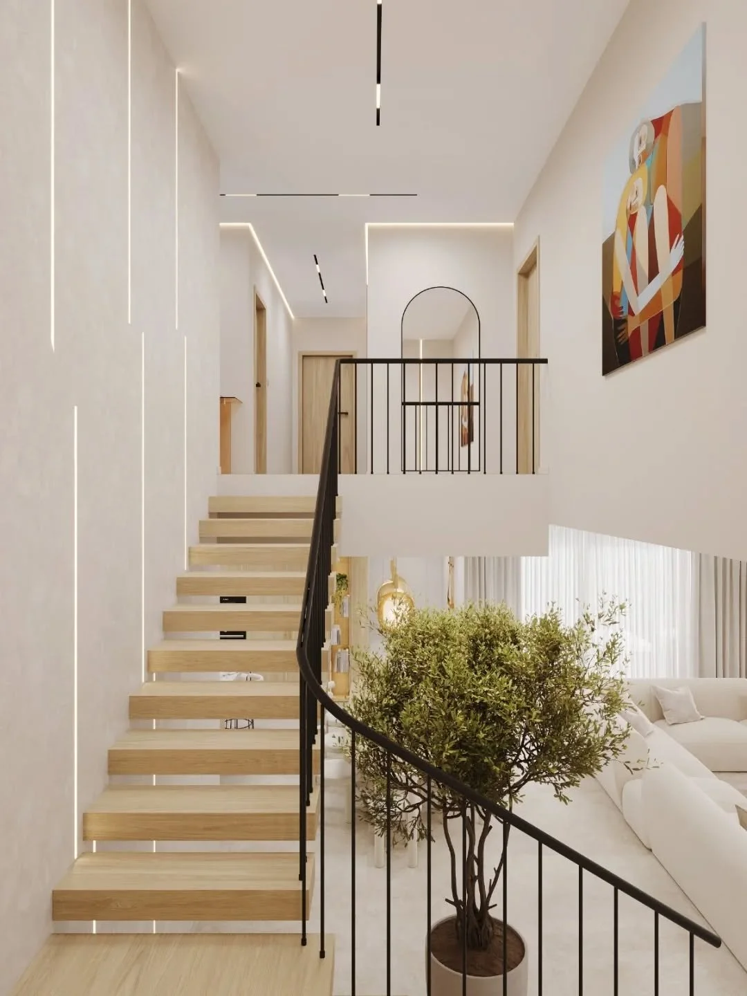 ✨ Minimalistick&eacute; a pritom očaruj&uacute;ce schodisko. Klasick&eacute; z&aacute;bradlie so zaoblen&yacute;mi l&iacute;niami dod&aacute;va priestoru m&auml;kkosť a harm&oacute;niu, no skutočn&yacute; &bdquo;wow efekt&ldquo; prich&aacute;dza s os