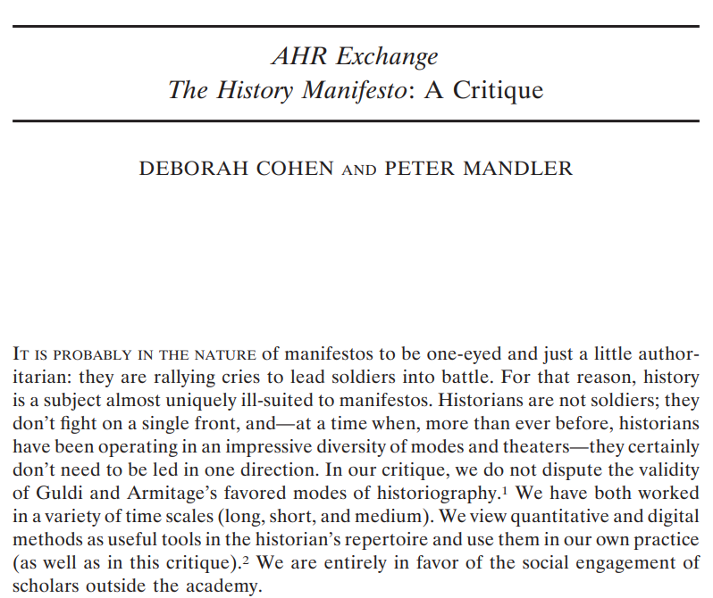 Cohen &amp; Mandler on the History Manifesto