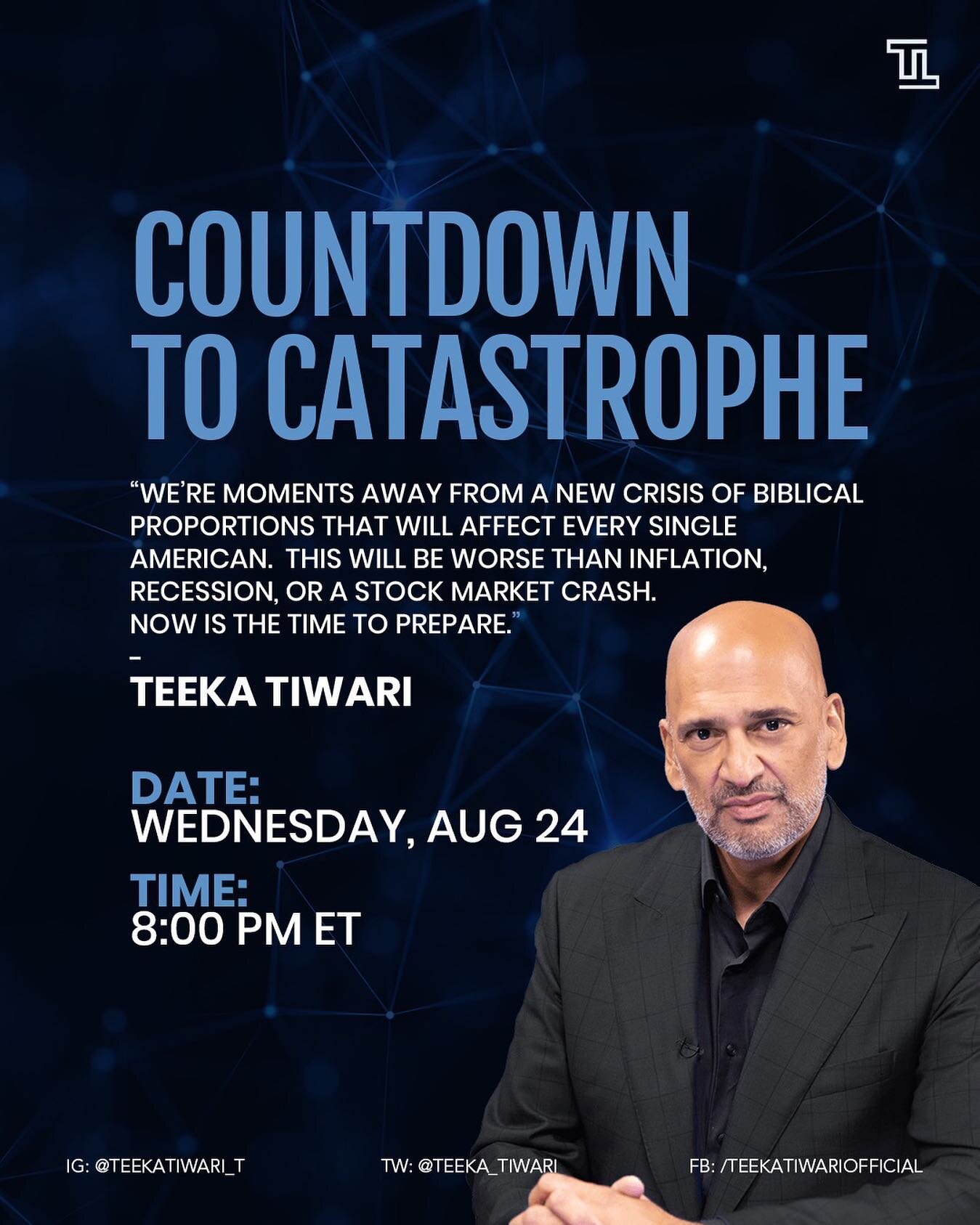 Mark your calendars.

We&rsquo;re moments away from a new crisis of biblical proportions that will affect every single American. This will be worse than inflation, recession, or a stock market crash. Now is the time to prepare.

Join me during this m