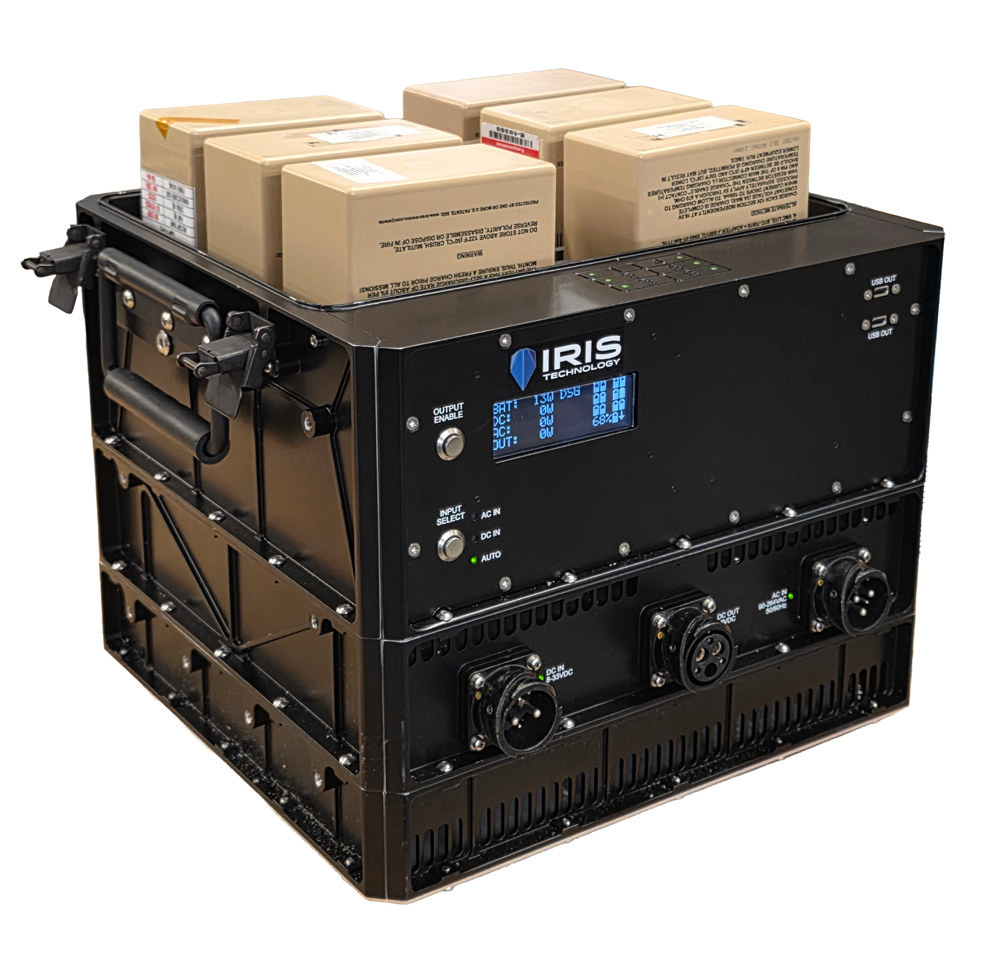 Iris Technology Power HIVE (Hub for Integrated Versatile Energy) power management platform with BB-2590 batteries.
