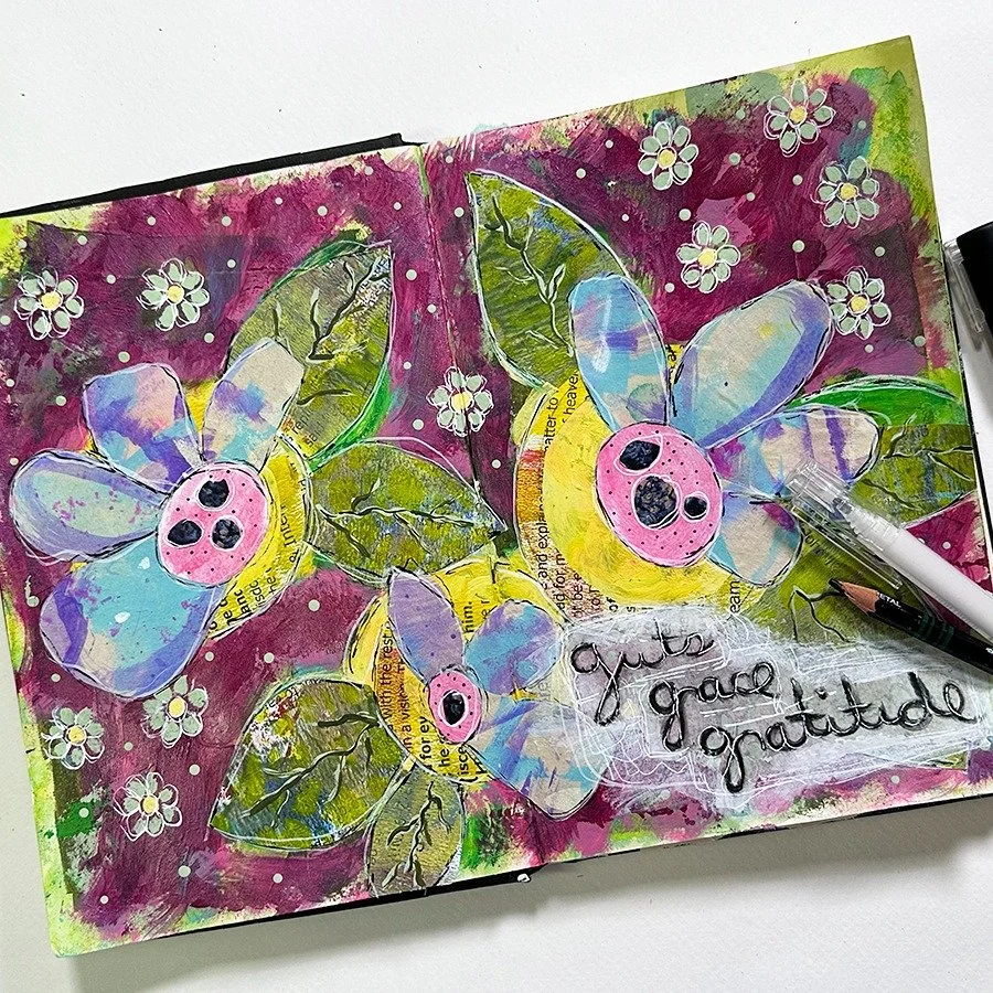 Guts, Grace, Gratitude Journal Page - Acrylics, Scraps, Church Notes PDF, Markers &amp; Pens.

#mixedmediaartjournaling #artjournaling #useyourscraps #mixedmediaart #laurierichardsonhaleyart