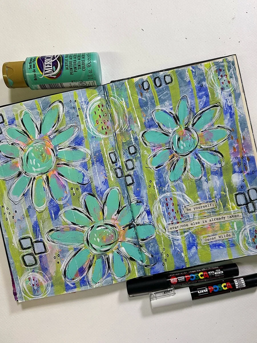 &ldquo;Be yourself; everyone else is already taken.&rdquo; - Oscar Wilde
Journal page created with layers of acrylic, markers, and pencil. 

#mixedmediaartjournaling #mixeediaart #beyourselfjournalpage #acryicpainting #laurierichardsonhaleyart