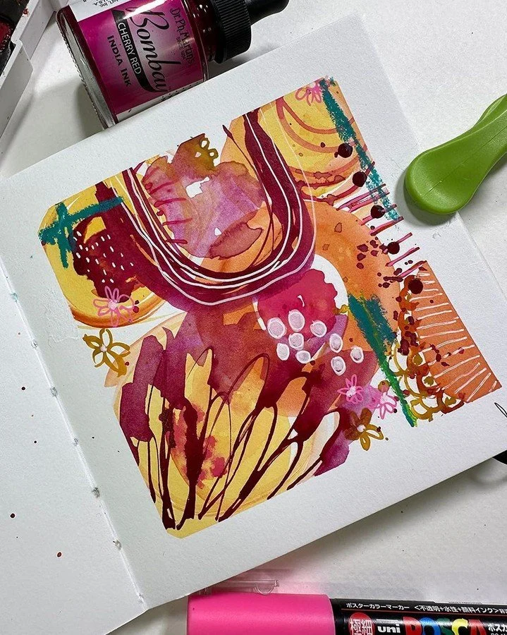 A Little Abstract using watercolors, india inks, posca pens and oil pastel. I was inspired by @willowing to give this a try.

#littleabstract #mixedmediaabstract #mixedmediaart #littlemixedmediaabstract #laurierichardsonhaleyart