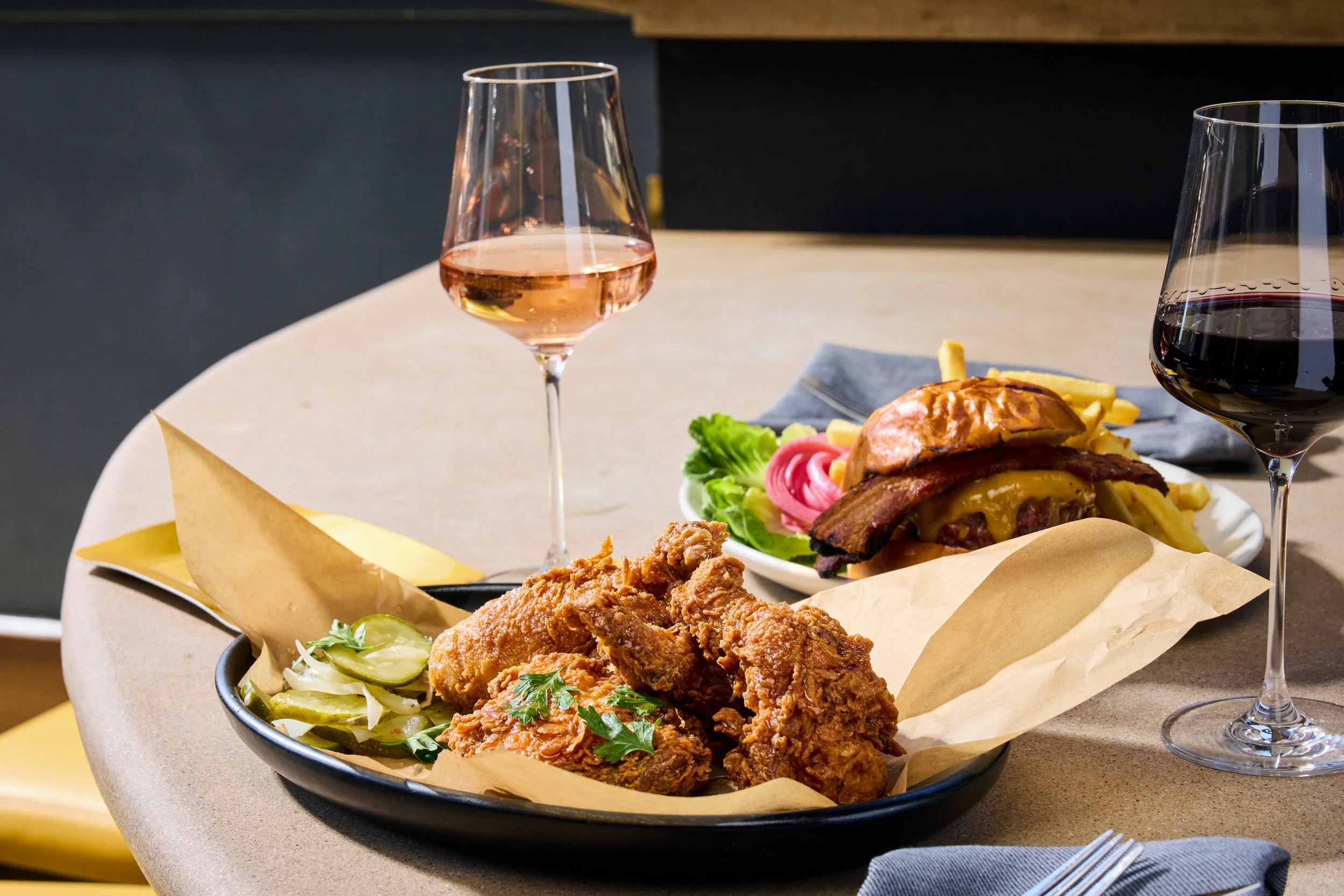 Nopa Restaurant, San Francisco, Burger and Fried Chicken (photo by Hardy Wilson)