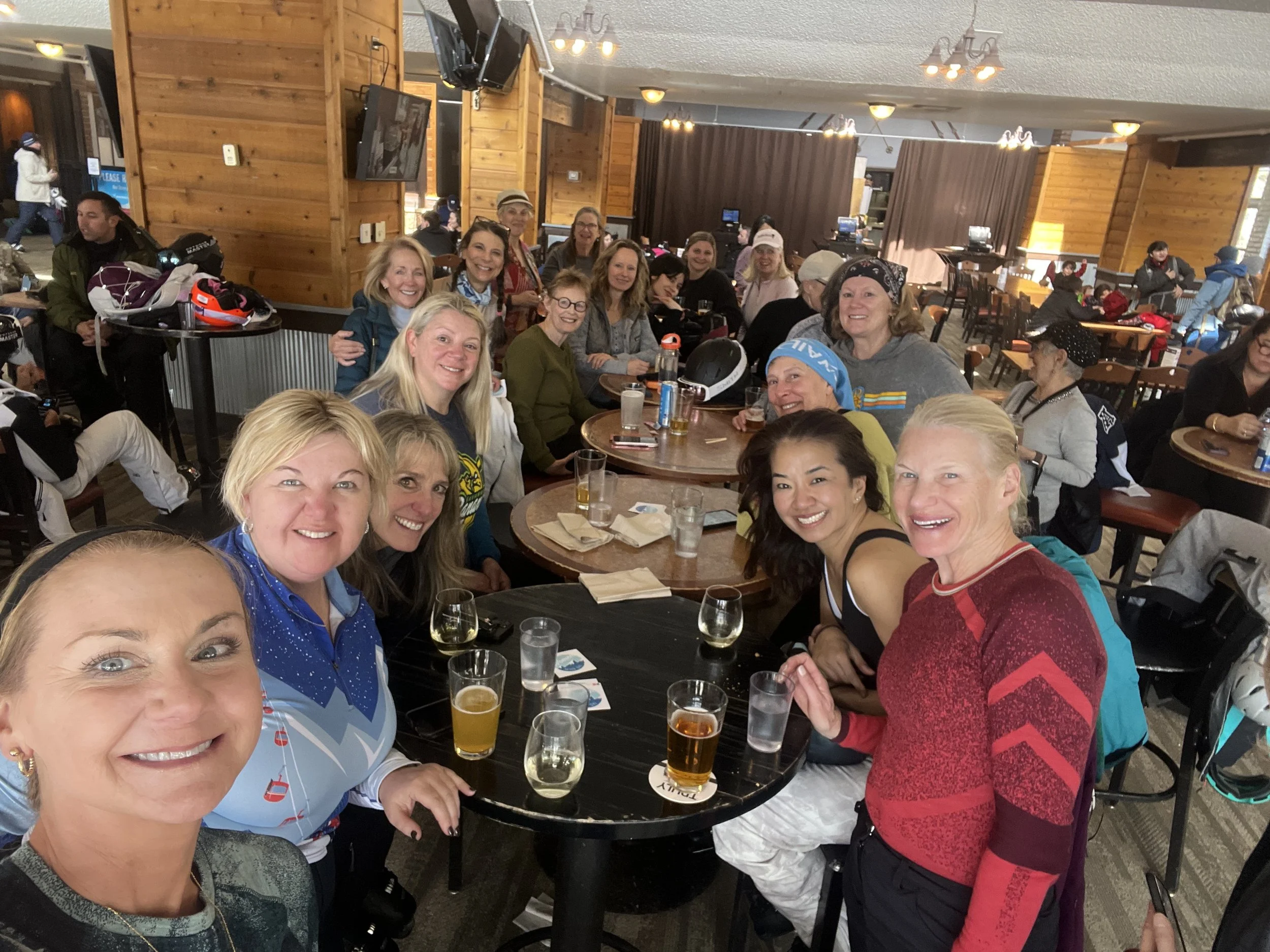 skiers at happy hour