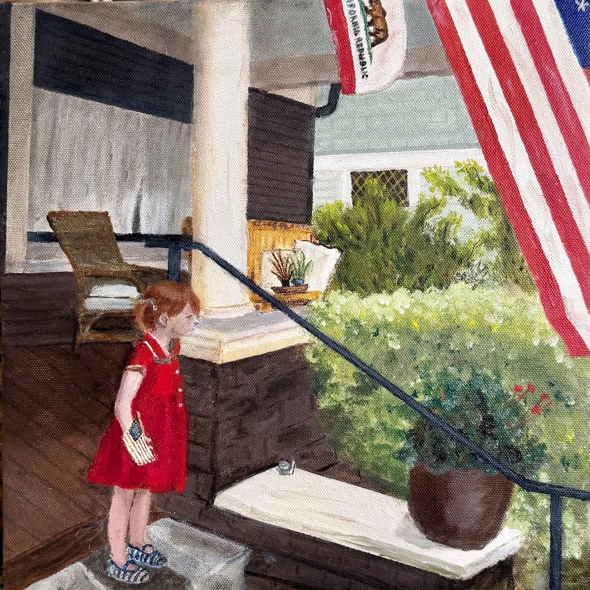 "Young Girl With Flags", 12" x 12", Priate Collection