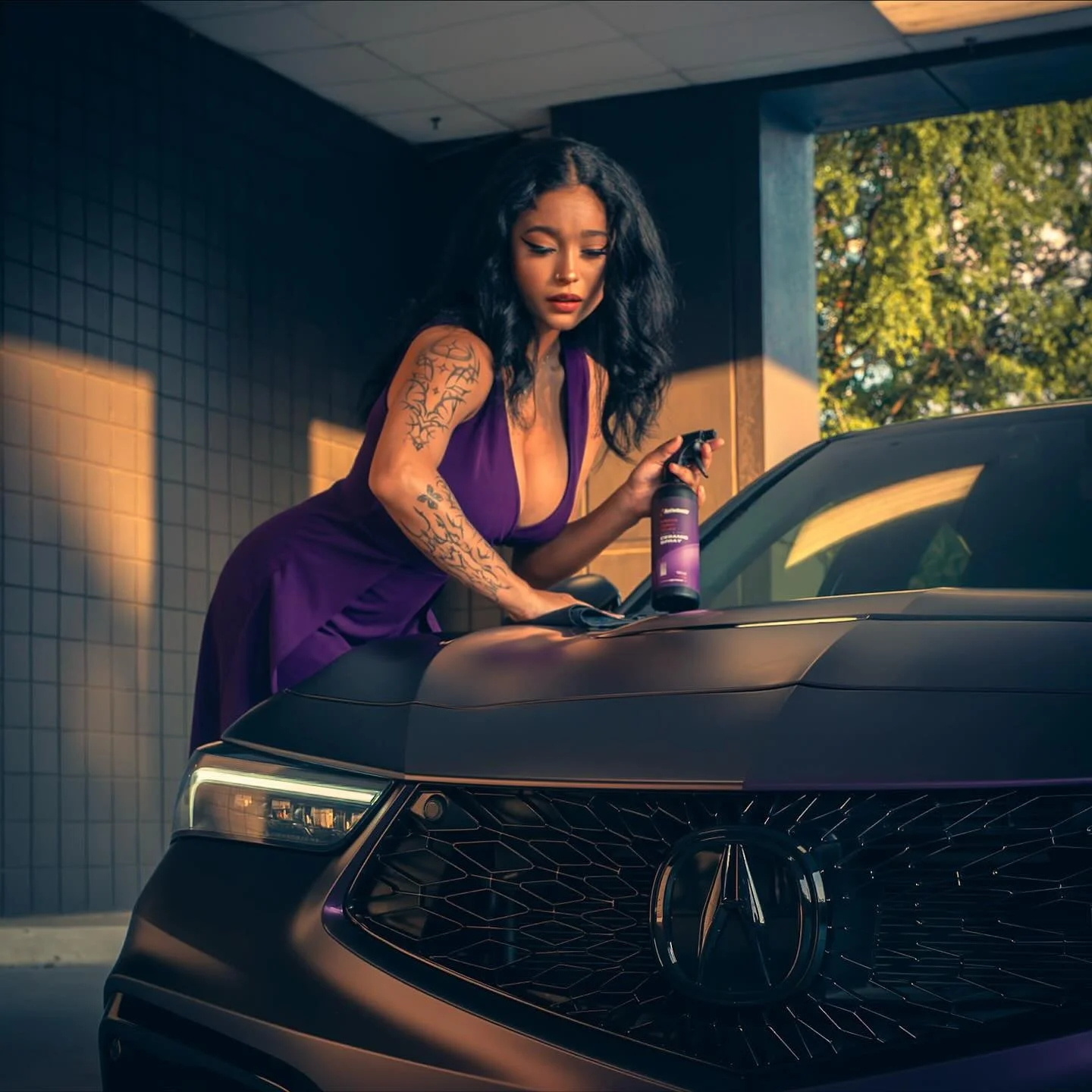 Sleek look with that final touch! 
.
.
.
.
#ceramiccoatings #ceramicspray #detailspray #carmodel #carmodels #mattepurpleblackiridescent #acuraclub #acuraconnected #acuraintegratypes #carwrap #purpleeverything