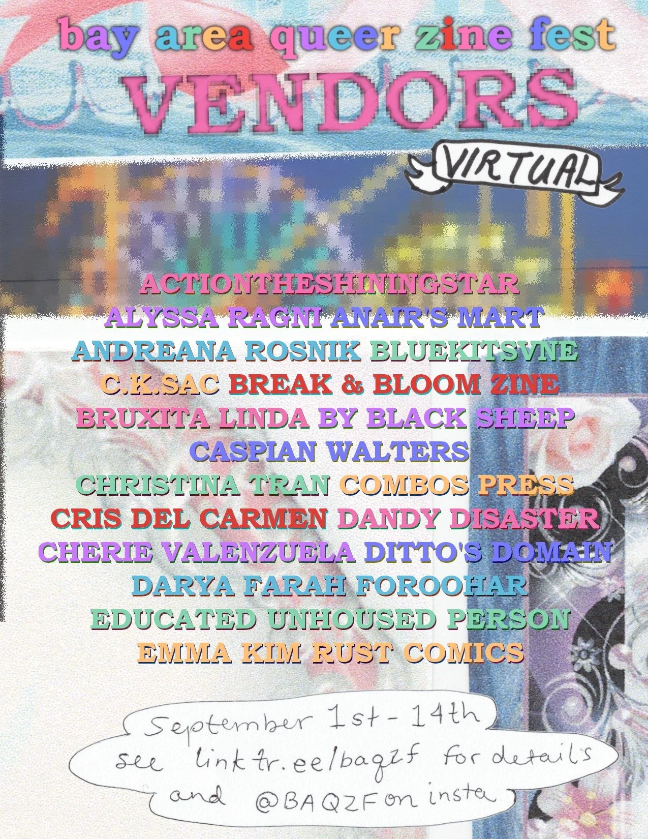 Today's the day - virtual BAQZF is here! From today until the evening of irl #baqzf2025, check out more than 50 virtual tables on our website. Browse work from queer zinesters near and far! #queerzines #queerzinesters #queerzinefest #baqzf