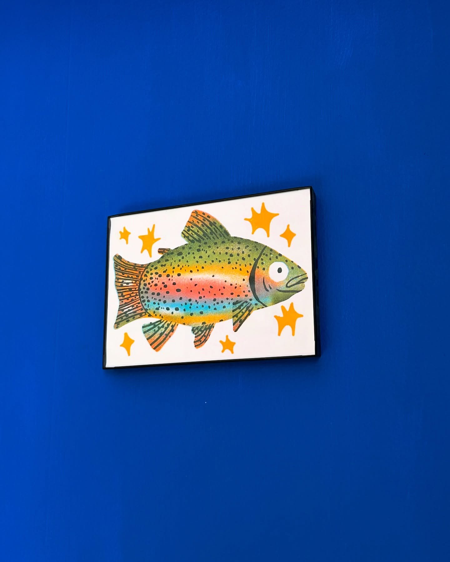rainbow trout 🤝 risograph

🌈 wednesday is your last day to get this print via the cowboy print club! 🌈 april gave us this fun fishy guy riso printed in 4 colors &mdash; sunflower, coral, aqua and hunter green 🔮 stay tuned later in the week to see