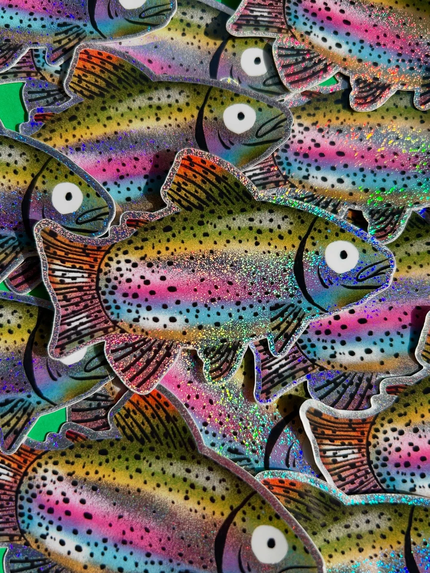 🌈 NEW STICKERS!!! 🌈

Sparkly rainbow trout, hope for a better world, and shiny mirrored sardines are ready to grace your water bottle, laptop, car bumper, notebook cover and more! 🐟 

Hot and ready for @faire_wholesale summer market that starts to