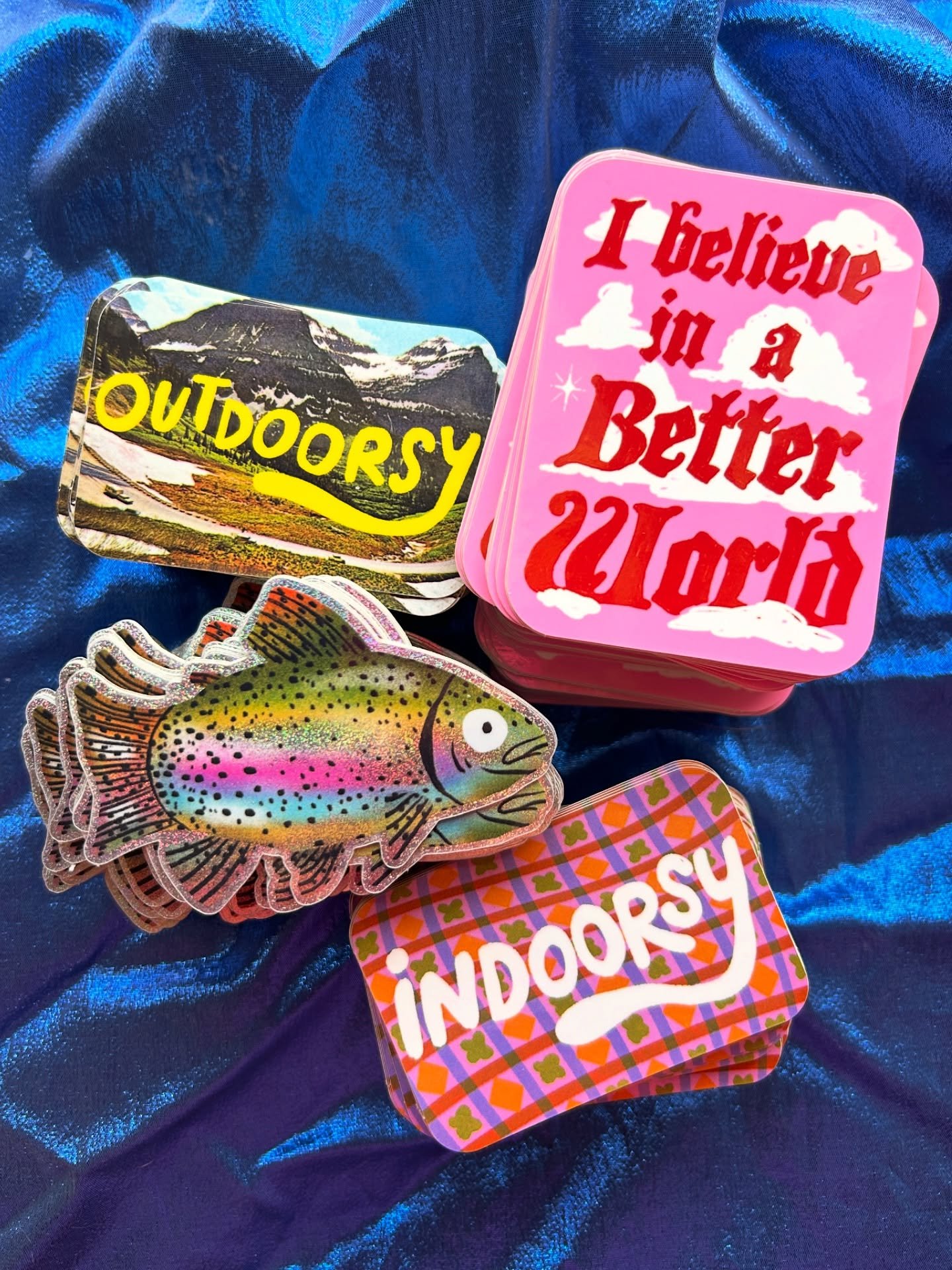 🌈 STICKER RESTOCK 🌈 

just got these in hot and ready for winter market goodness! 

avail now l!nk in b!0 🤝

#rainbowtrout #indoorsy #outdoorsy #stickers