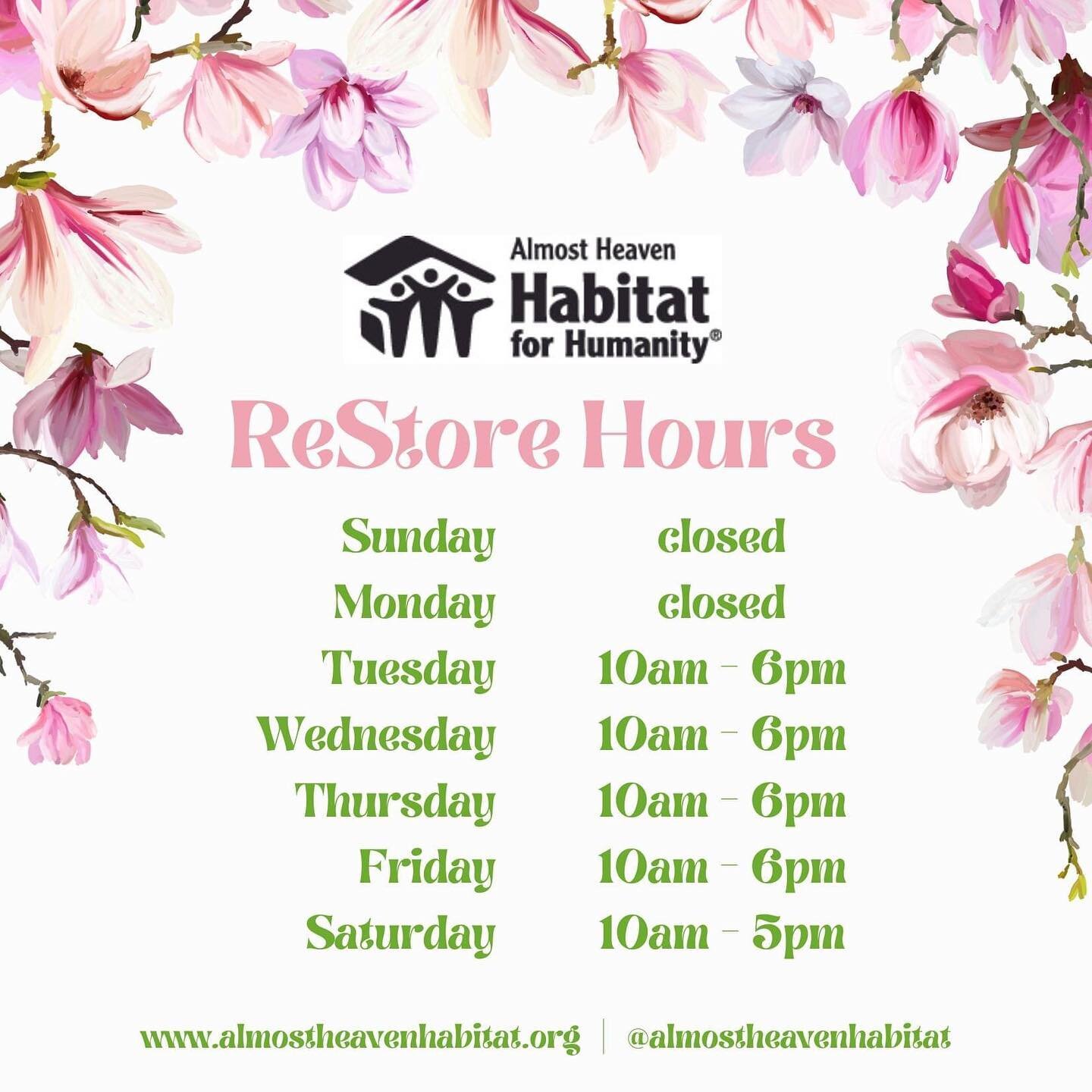 reduce, reuse, recycle, renew at the ReStore! 🌸

Now Open T-F 10a-6p &amp; Sat. 10a-5p