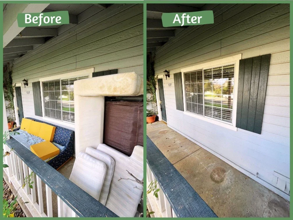 Transforming spaces, one removal at a time! 🏡 See the amazing difference we make. Need old furniture or appliances gone? We specialize in hassle-free removal across San Luis Obispo County. Reclaim your porch and enjoy a clutter-free home! Contact us