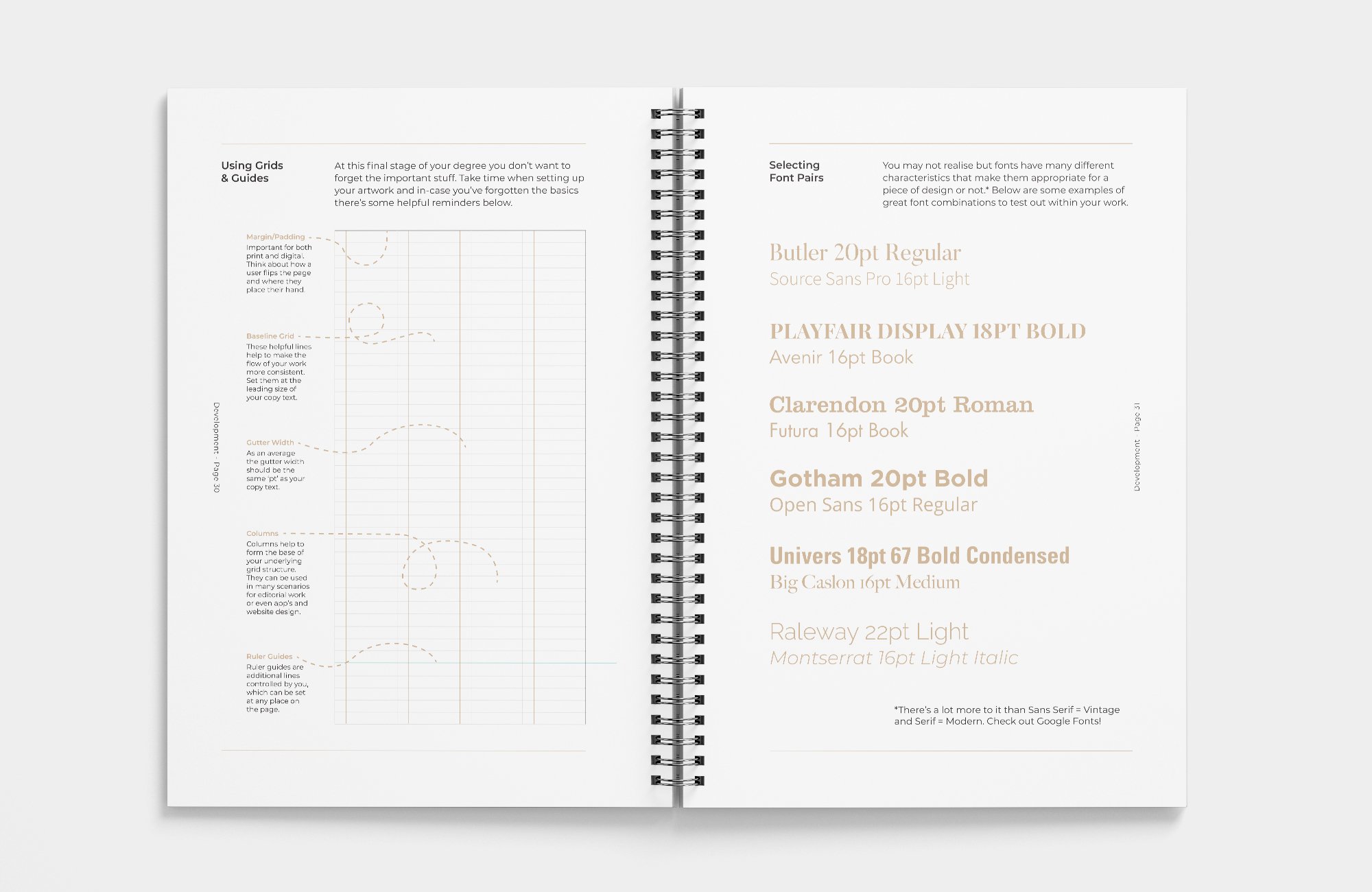 Student notebook list of fonts to use