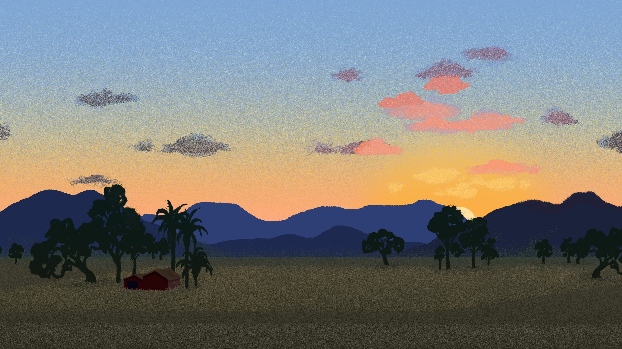 A young runaway turns a neglected barn off of I-5 into a cozy, if shabby, haven. The interior scenes were initially modeled in Maya, and then painted over in Photoshop.