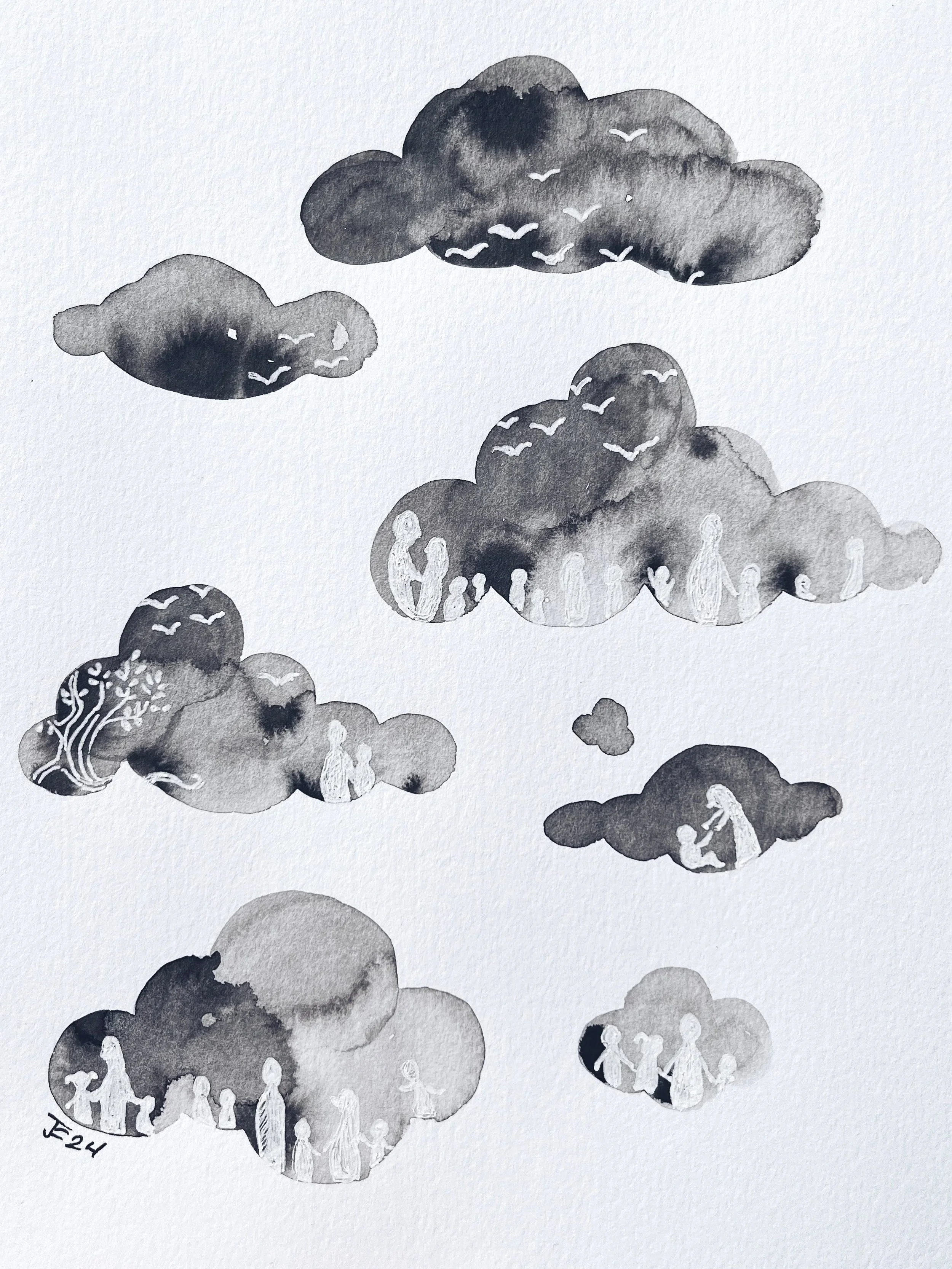 India ink and white gel pen, 2024