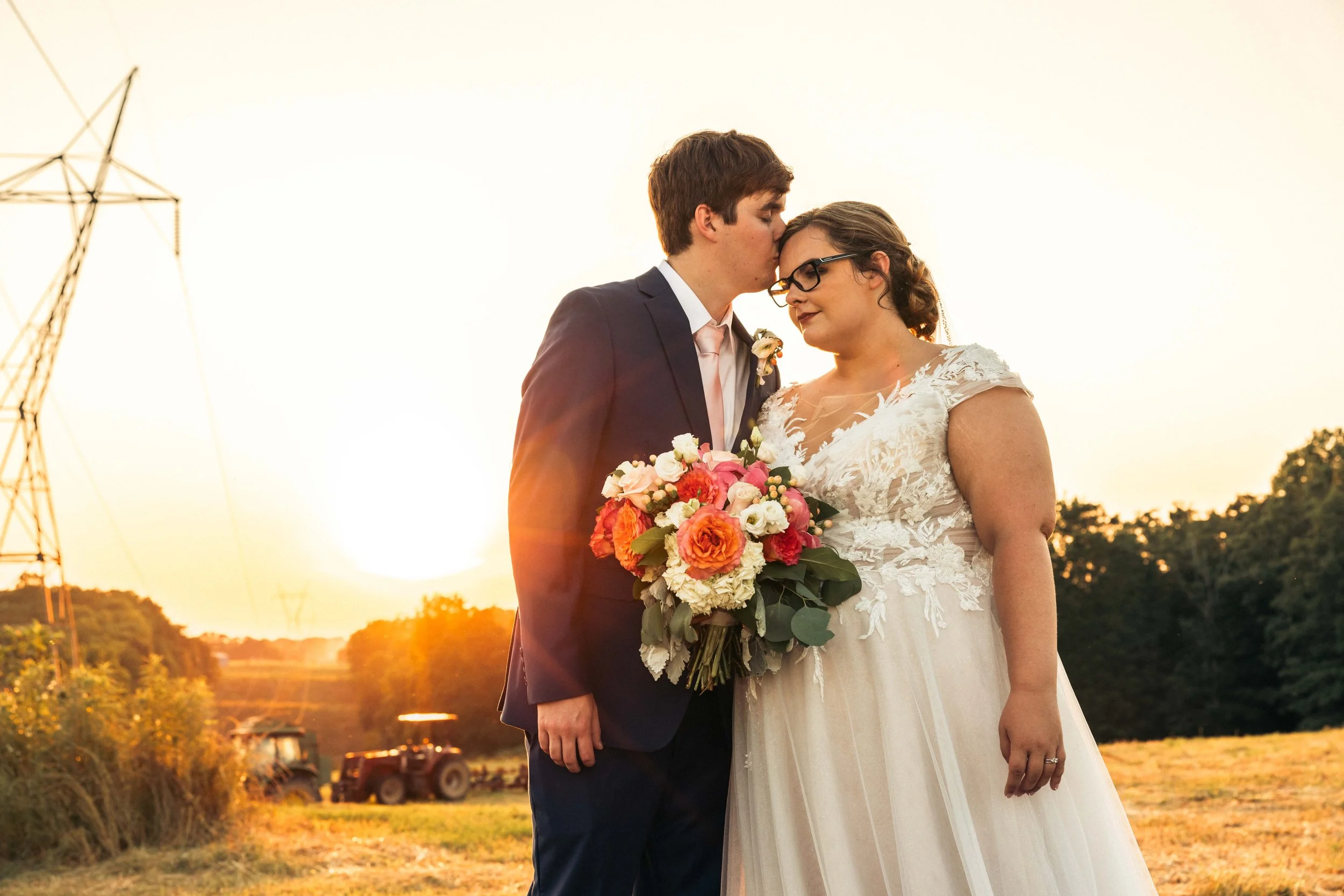 Wedding couple at golden hour