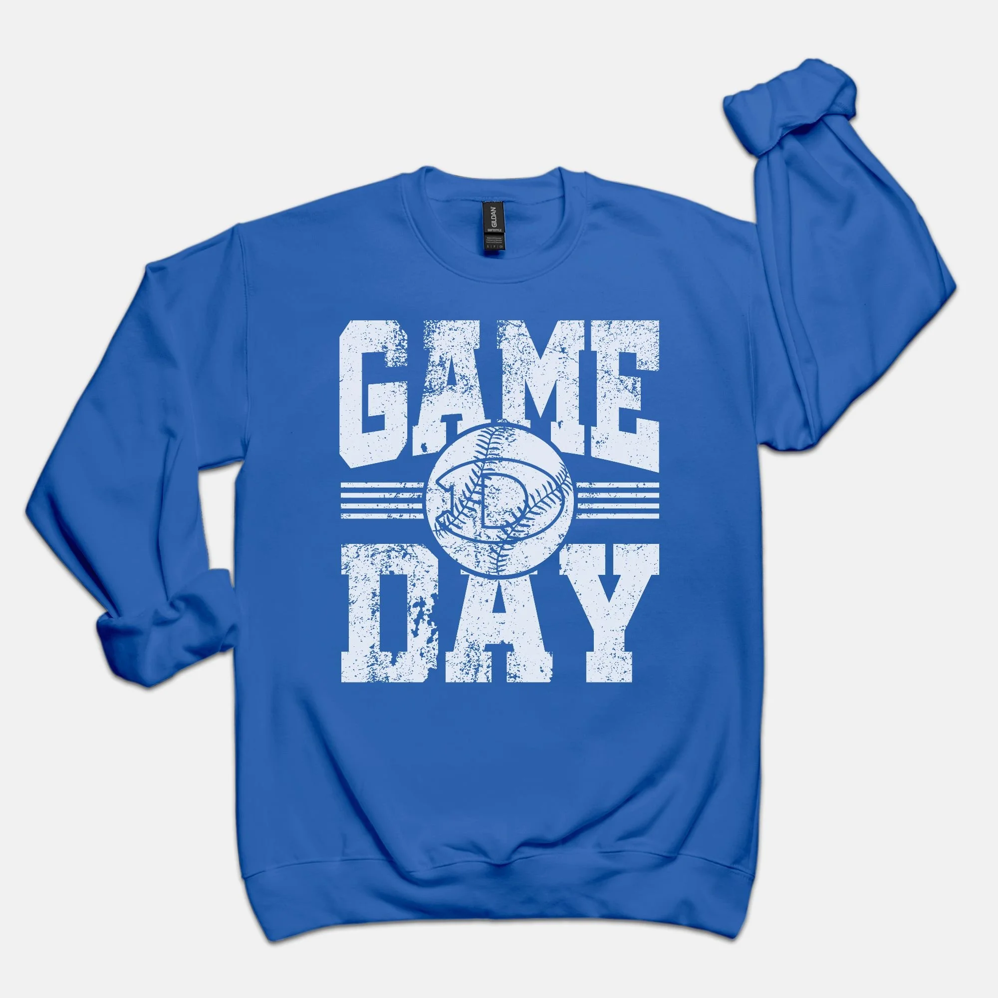 Distressed Baseball Game Day Crew Neck Sweatshirt