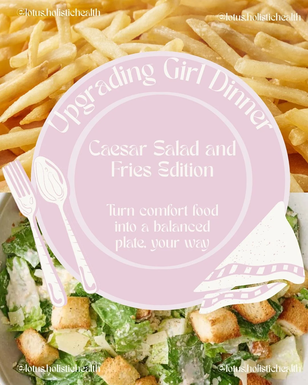 Upgrading girl dinner, fries &amp; Caesar salad edition 🥗🍟

We&rsquo;re not ditching the craving, just giving it a little glow-up ✨

By adding a source of protein, boosting fibre, and sneaking in some extra nutrients, we can turn this comfort combo