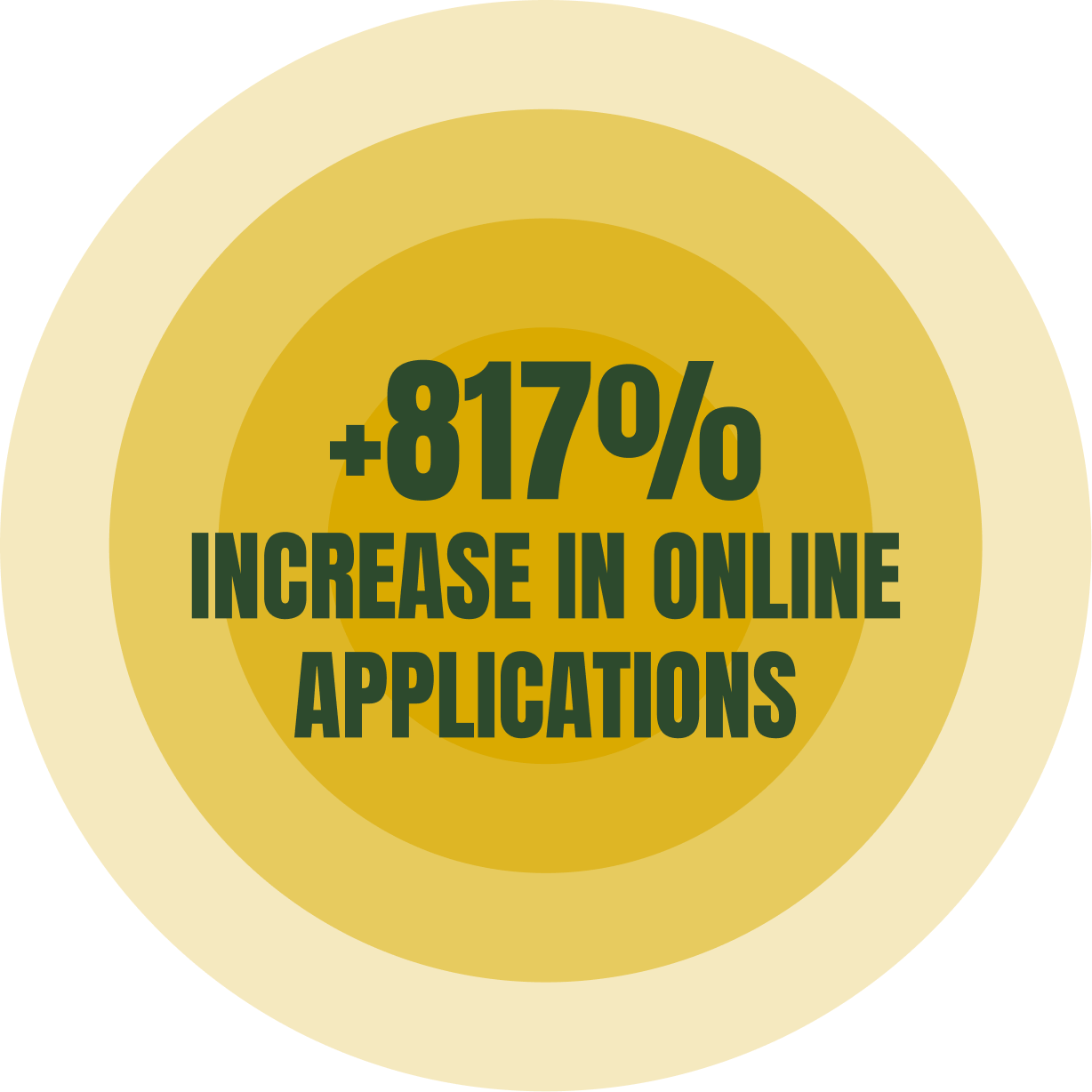 Radial sun that reads "+817% increase in online applications"