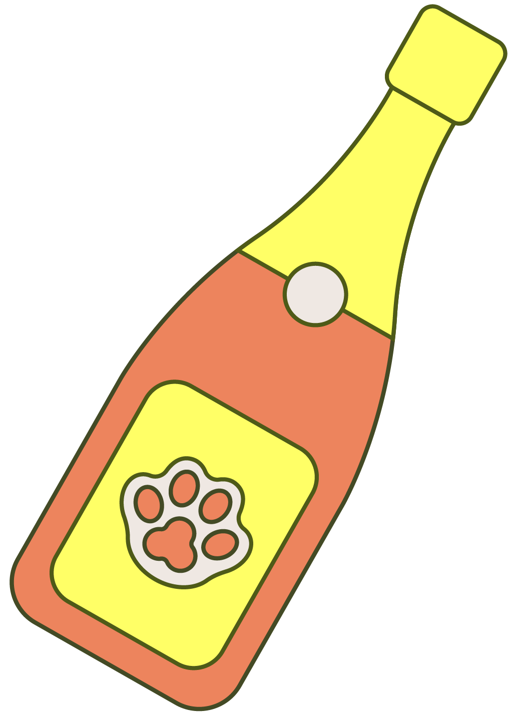 illustration of champagne bottle with a paw logo