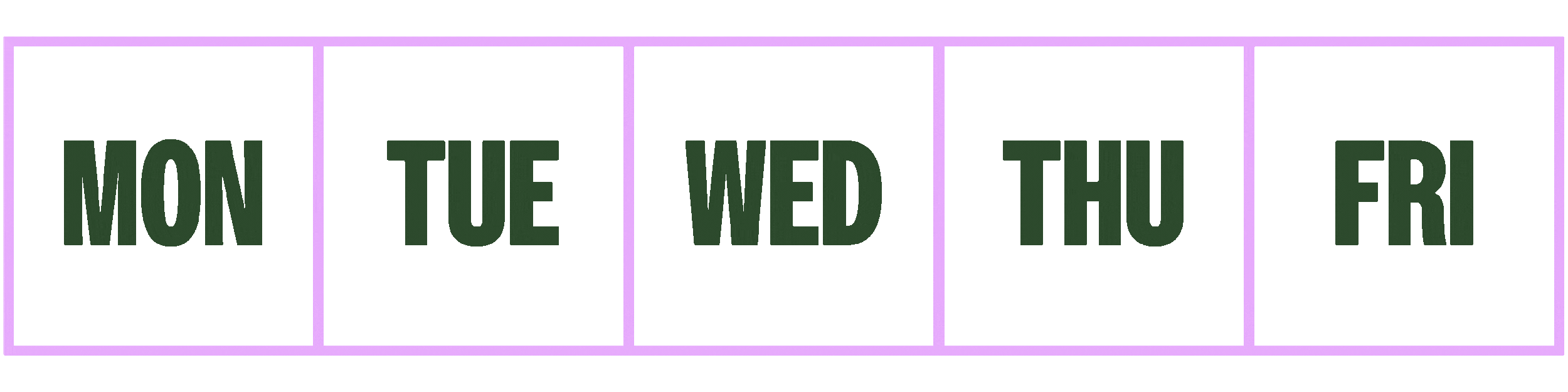 Gif of 5 day work week calendar changing to 4 days to remove Fridays