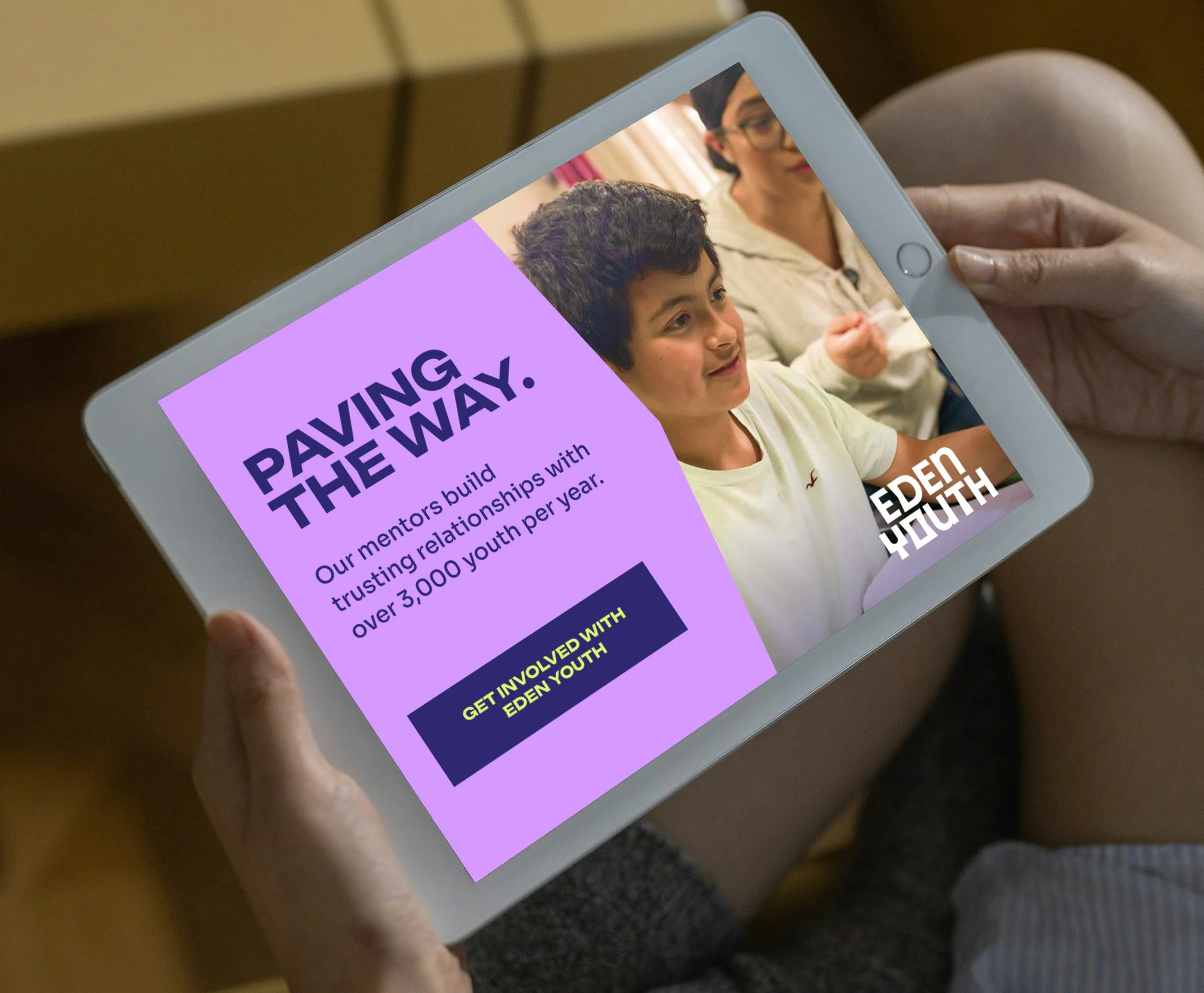 Eden Youth programatic advertisement "Paving the way" on tablet