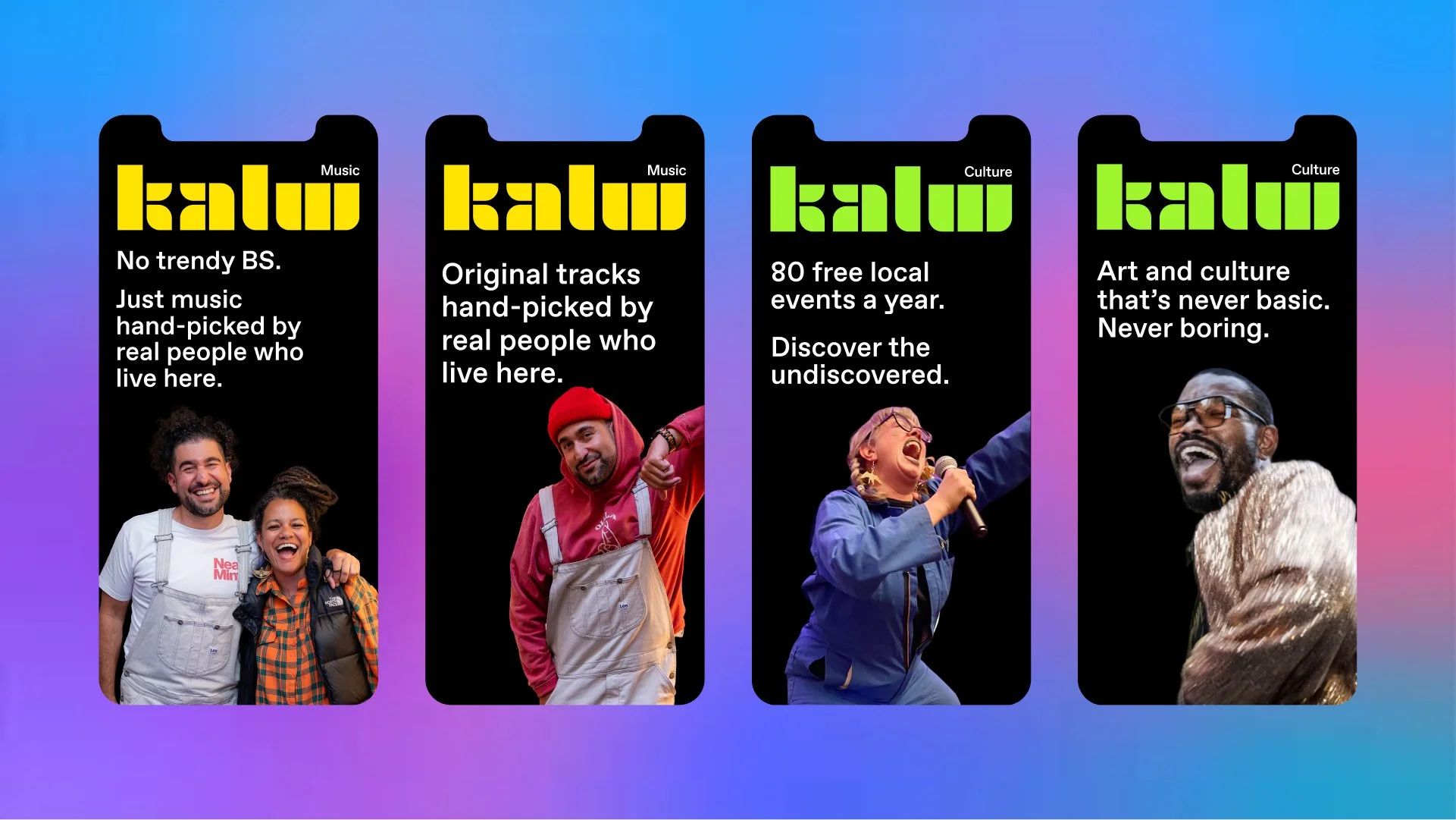 Set of 4 digital phone advertisements for KALW Public Media that focus on music and culture