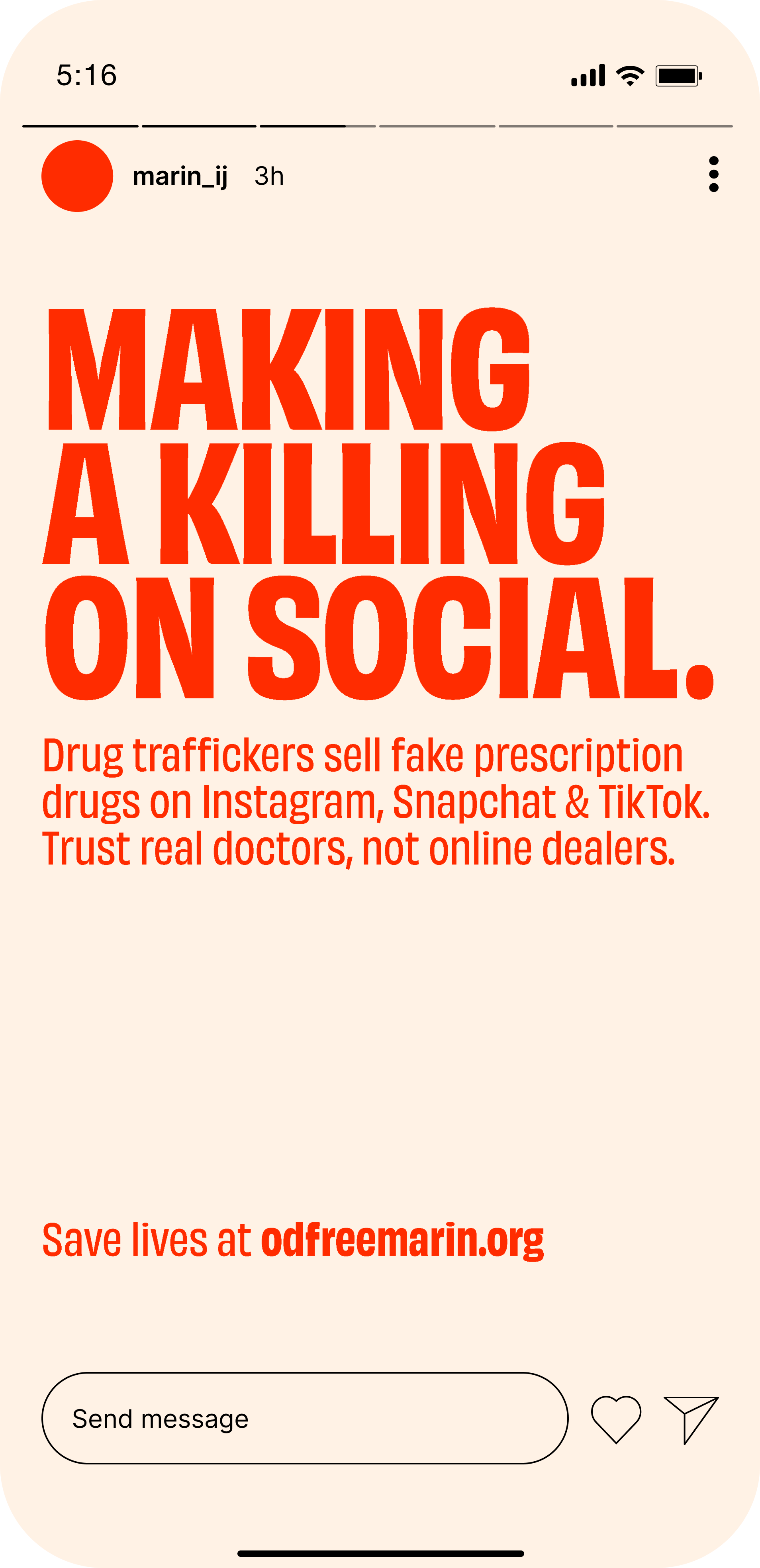 Hey Marin, Where's the Fentanyl? Instagram story ad.