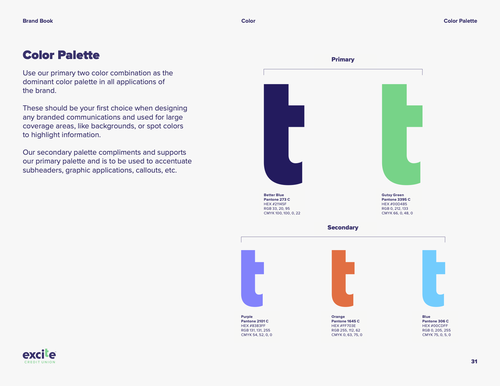 Excite Credit Union Brand Book color palette