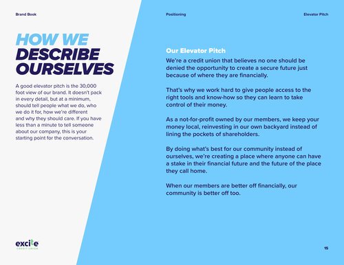 Excite Credit Union Brand Book how we describe ourselves