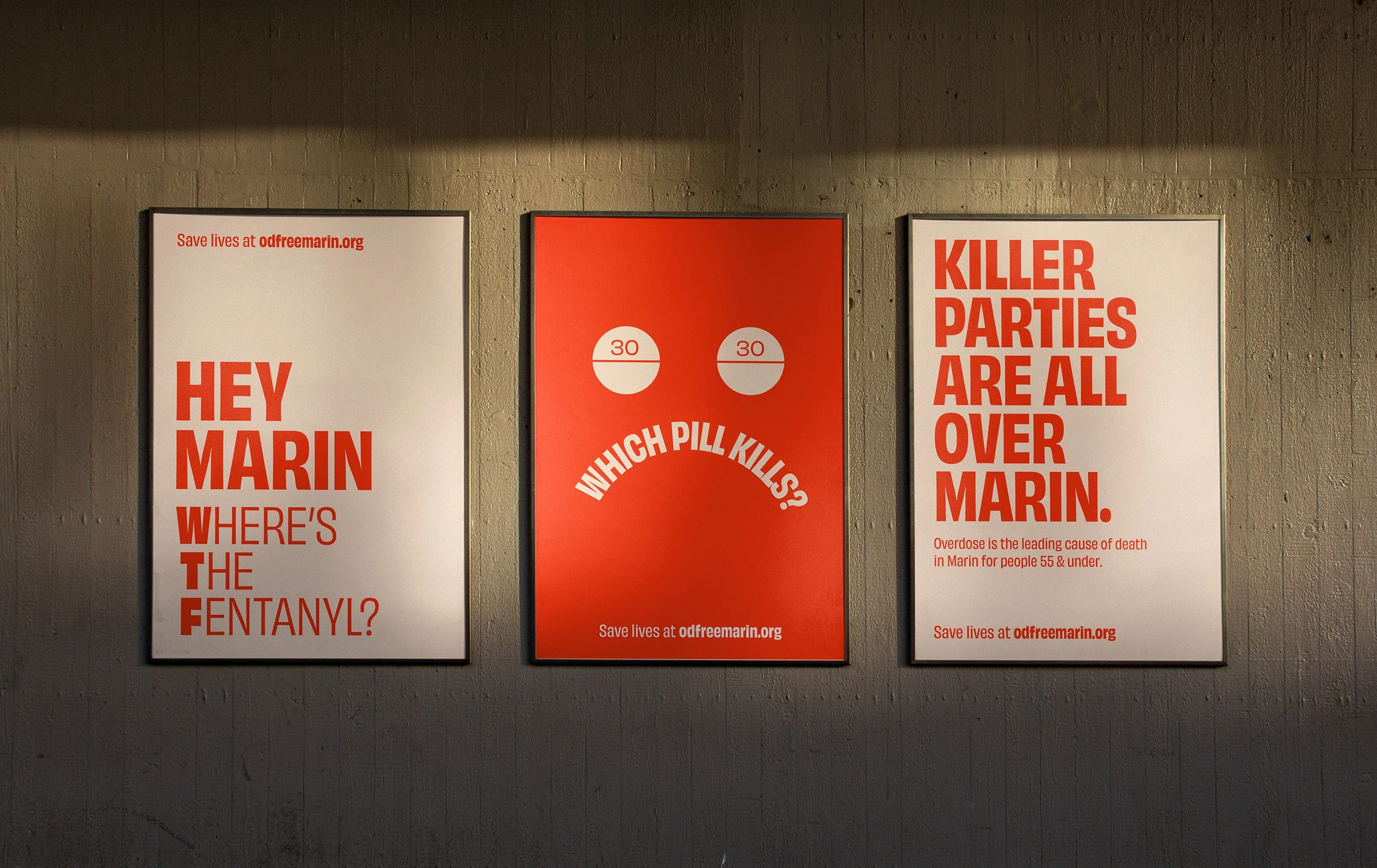 Set of 3 out door posters for the Hey Marin, Where's the Fentanyl? campaign.
