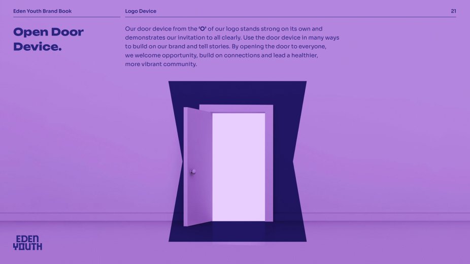 Eden Youth Brand Book open door device