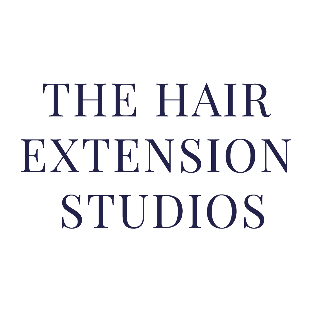Logo of The Hair Extension Studios with a silhouette of a woman with long hair above the text.
