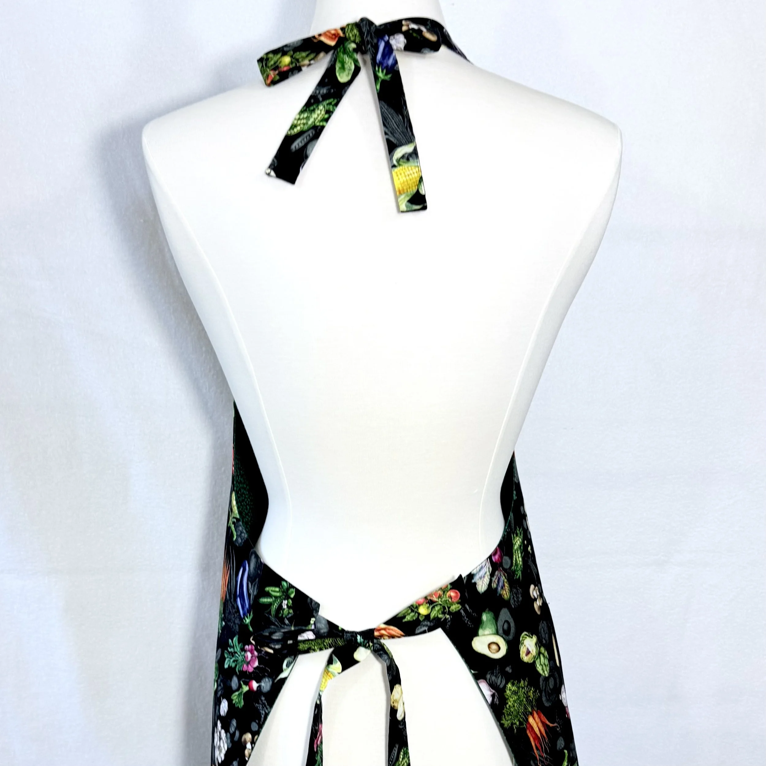 Back view of Good Food Good Life adult apron showing adjustable neck and waist ties