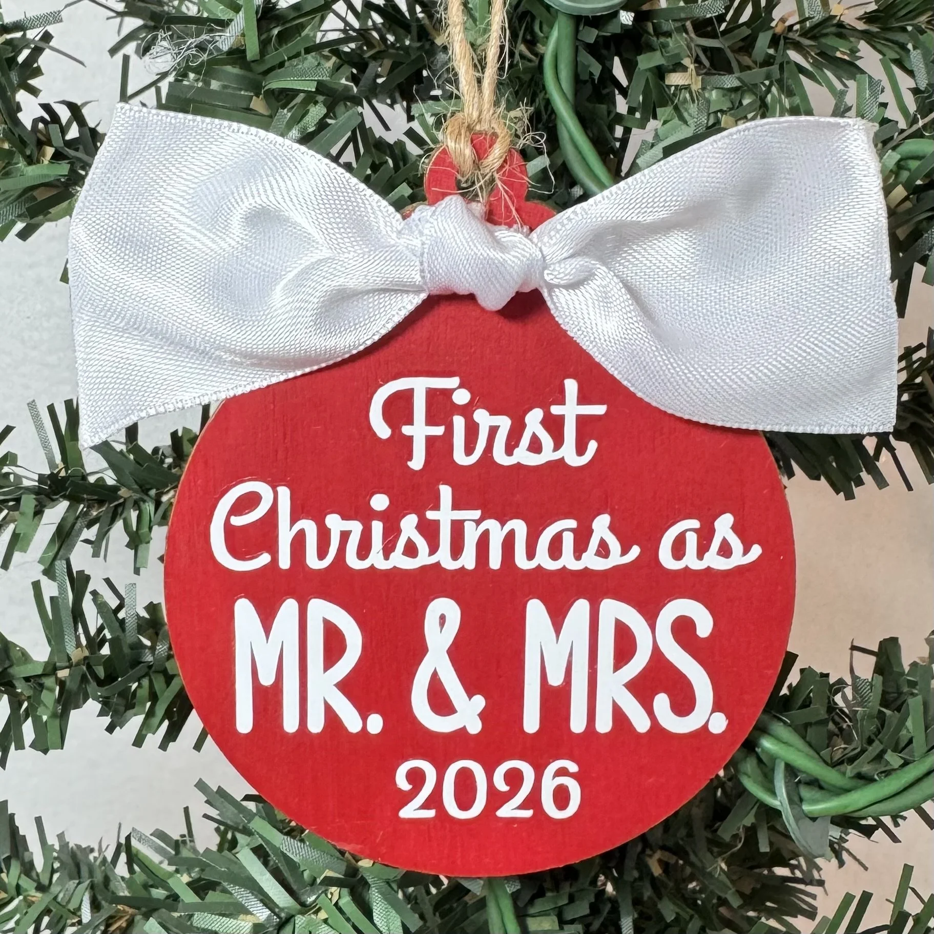 First Christmas as Mr & Mrs 2026 Ornament Red.jpeg