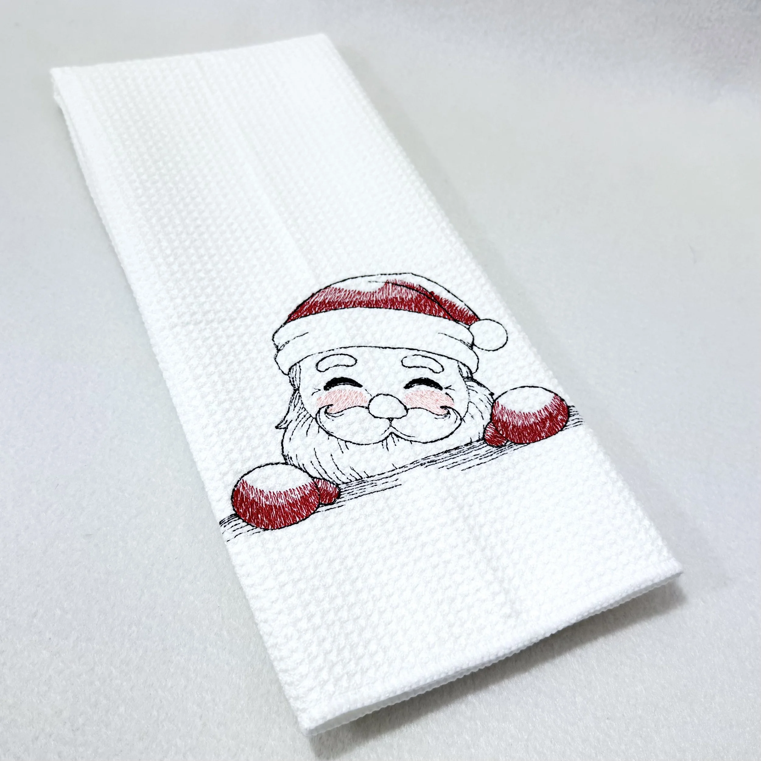 Santa Peeking embroidered kitchen microfiber towel.jpeg