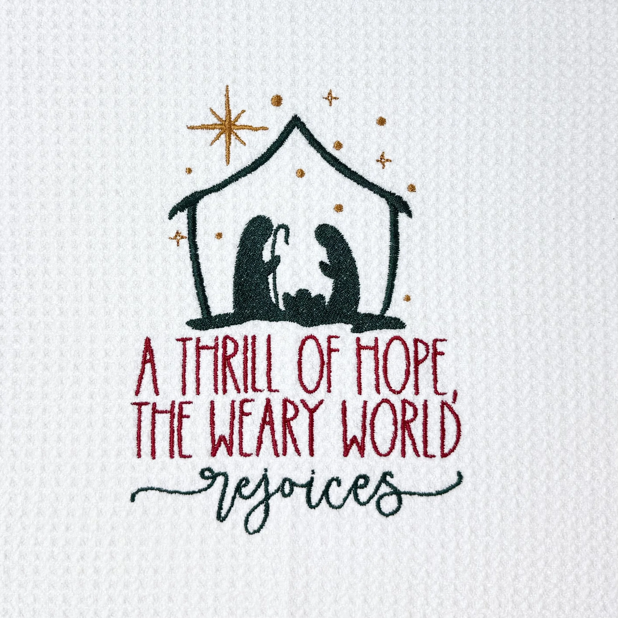 A thrill of hope the weary world rejoices Christmas embroidered microfiber towel detail.jpeg