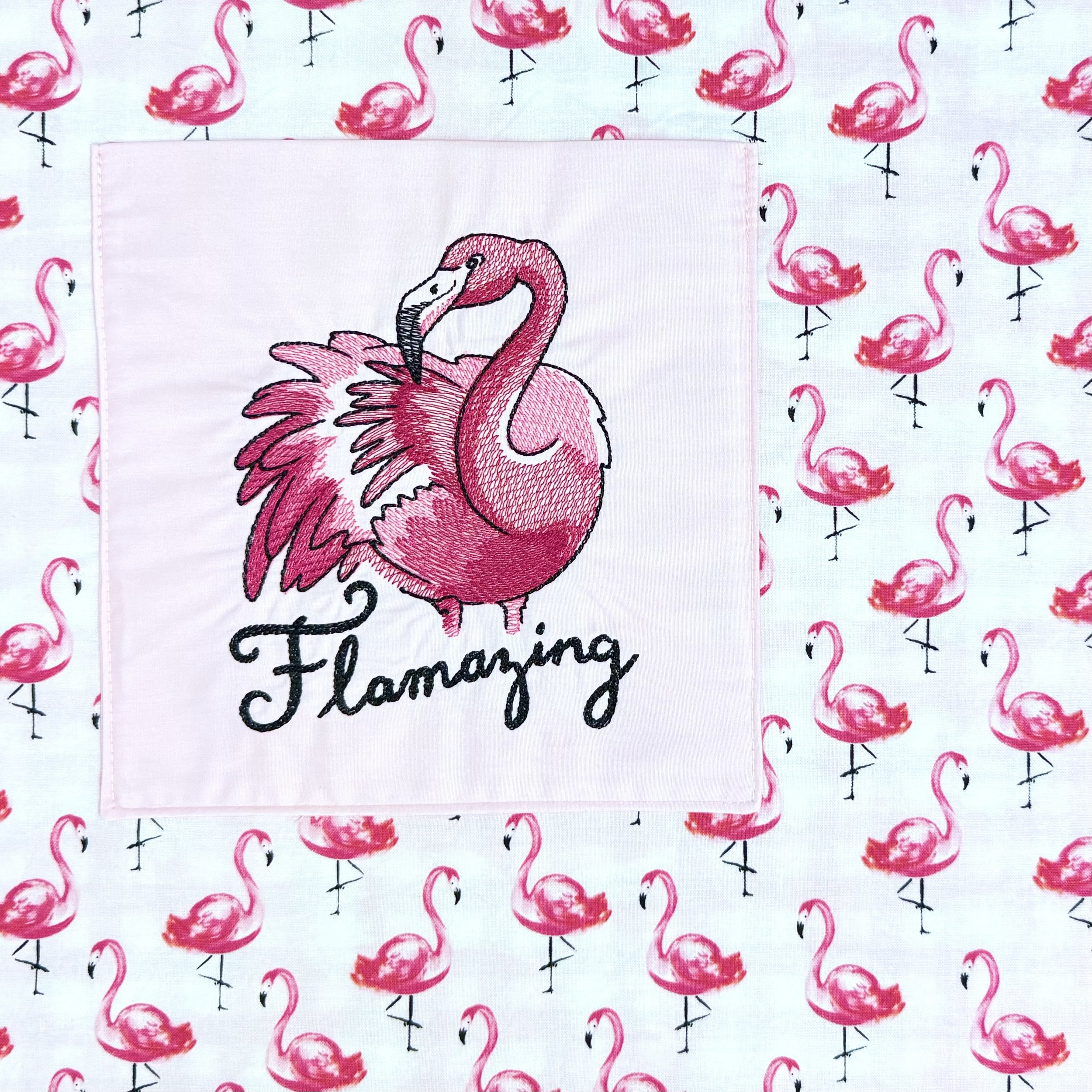 Flamazing Flamingo adult apron front embroidered pocket detail.jpeg