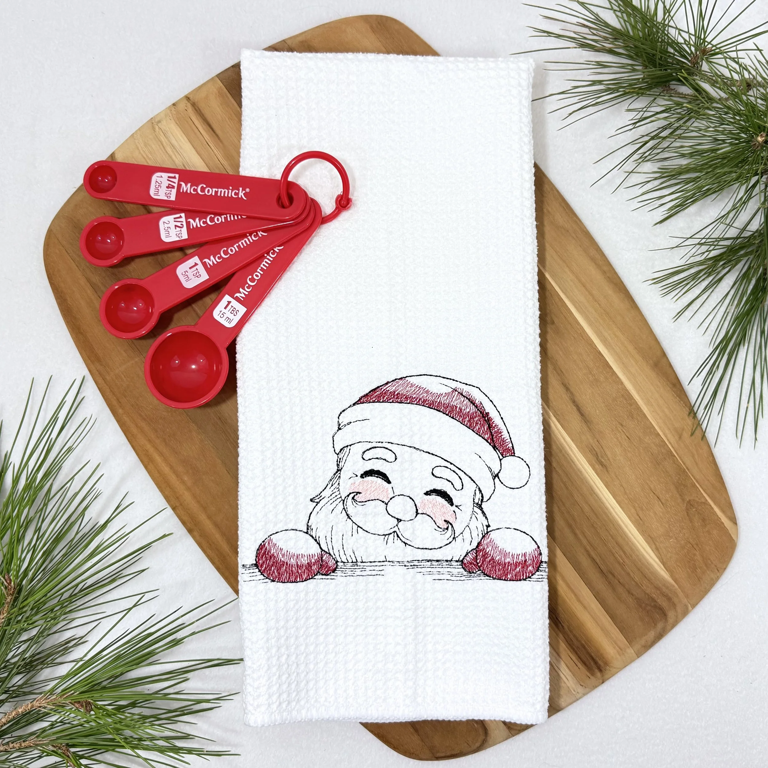 Santa Peeking embroidered kitchen towel.jpeg