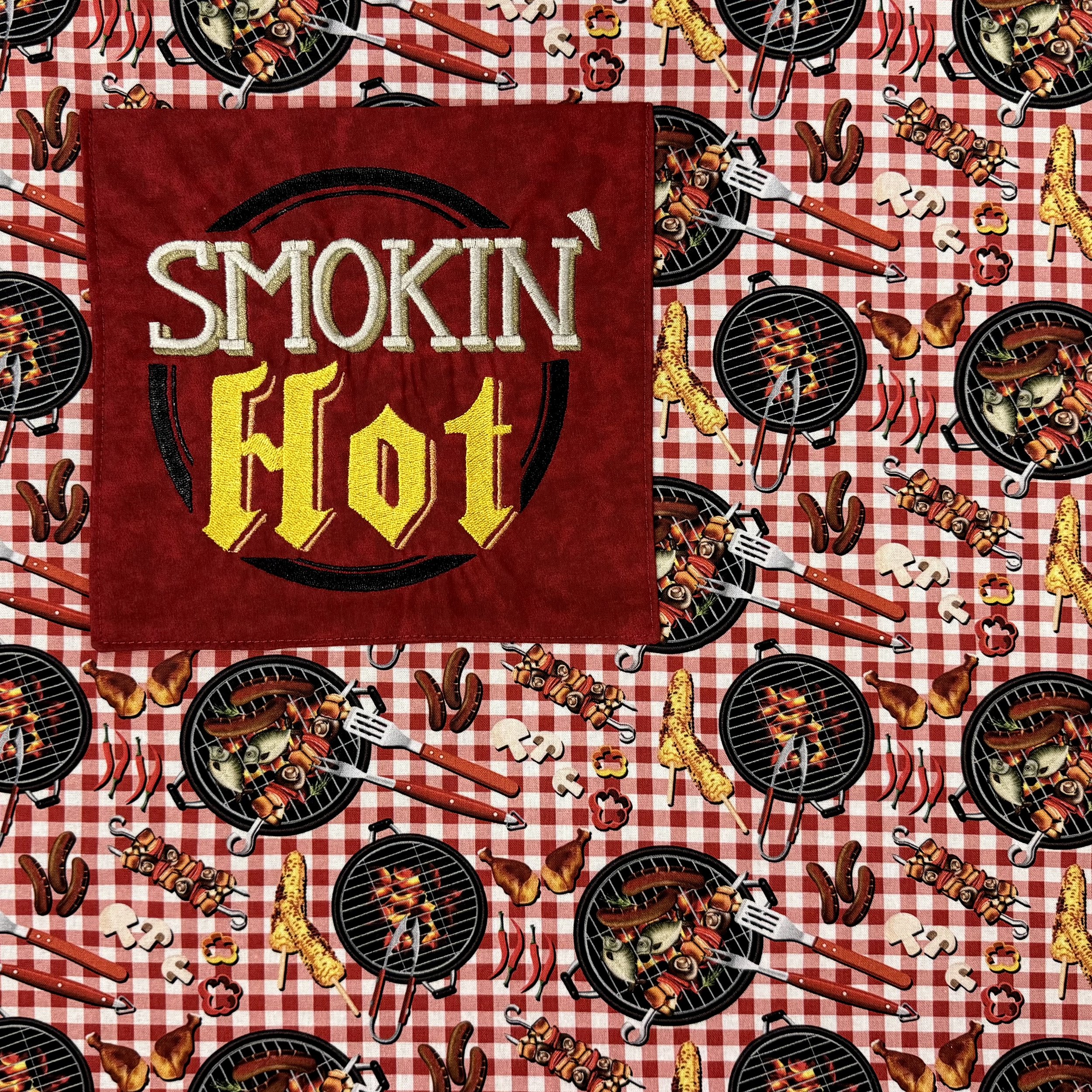 Smokin' Hot BBQ adult apron embroidered pocket detail.jpeg