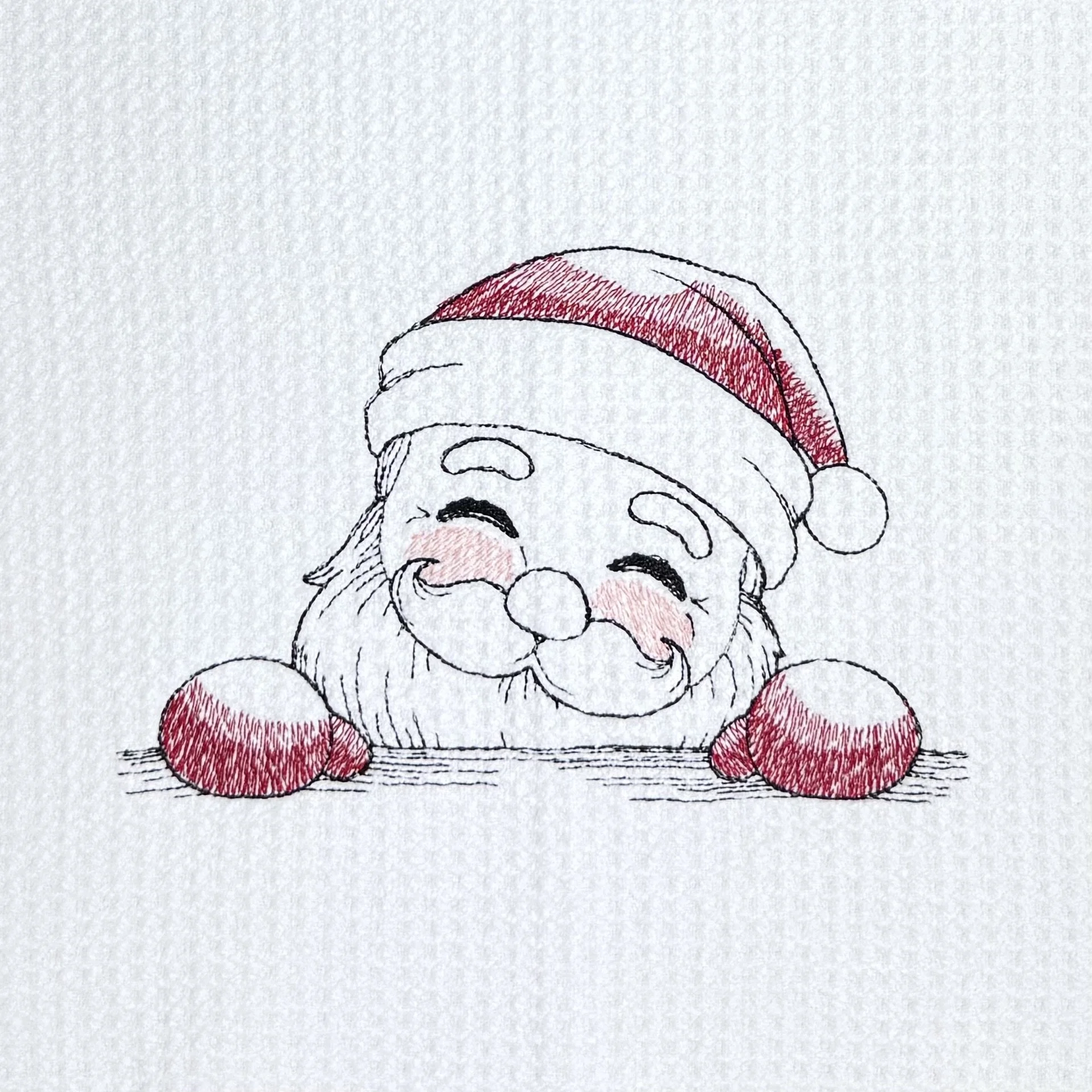 Santa Peeking embroidered kitchen towel detail.jpeg