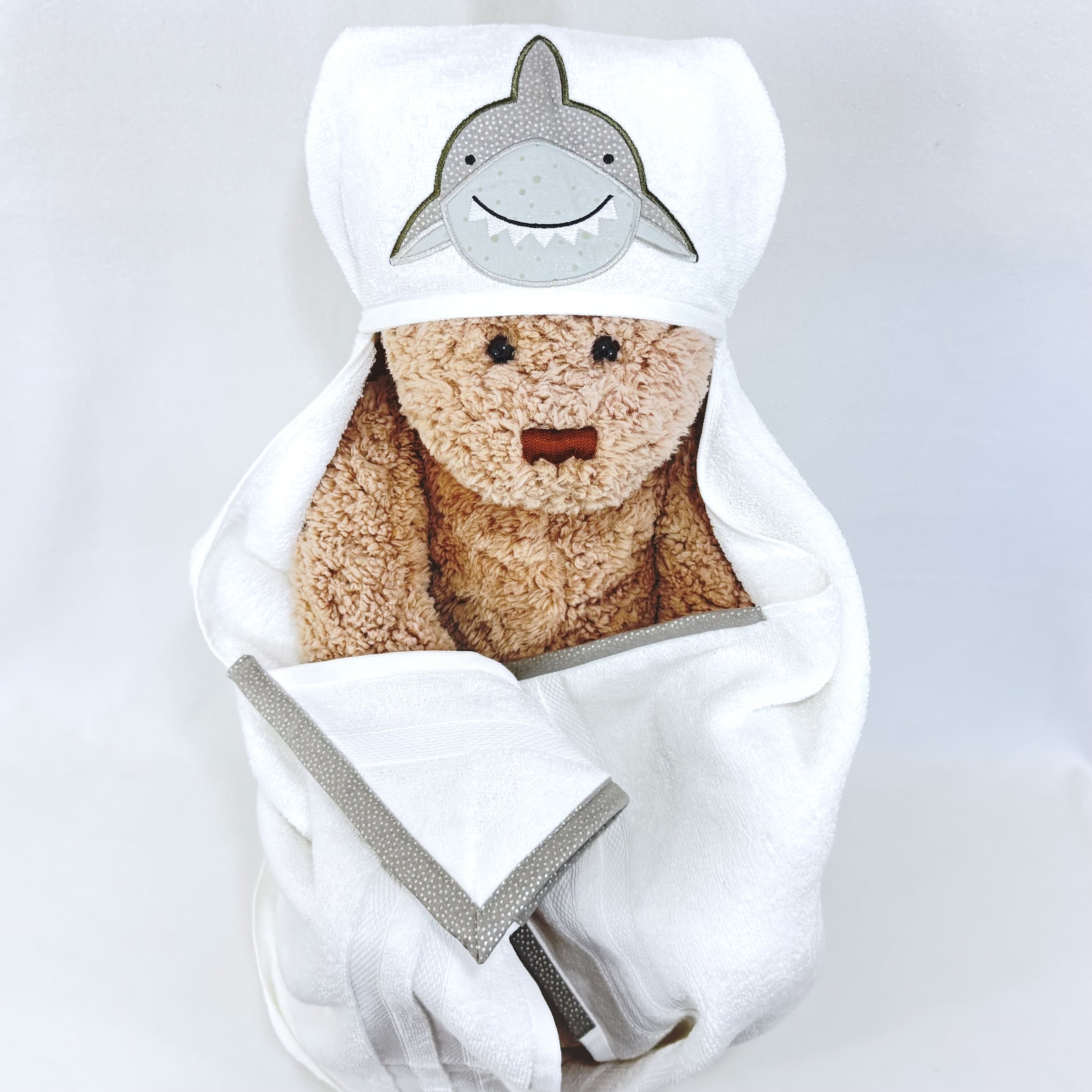 Shark hooded towel on bear.jpeg