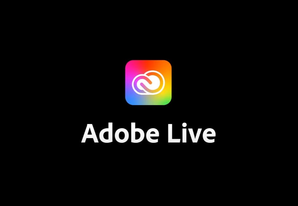 Adobe Live logo with a colorful square icon featuring a white overlapping S and L symbol and the text 'Adobe Live' below it on a black background.
