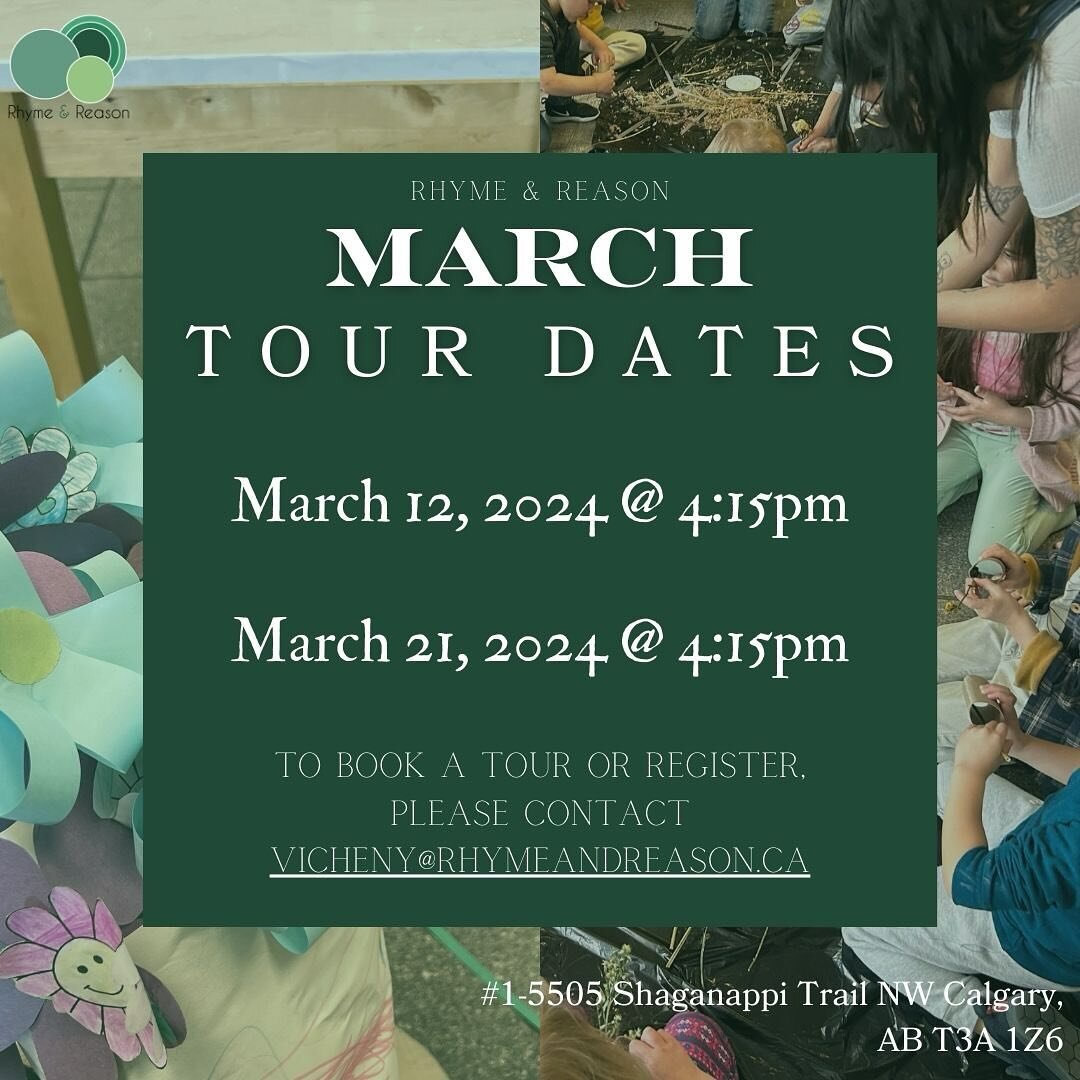 Are you looking for a preschool to finish the 2023/2024 school year at?! Or interested in joining our preschool for the 2024/2025 school year?! Well here are a couple of tour dates we have this March! 

#yycpreschool #preschoolyyc #earlychildhoodeduc