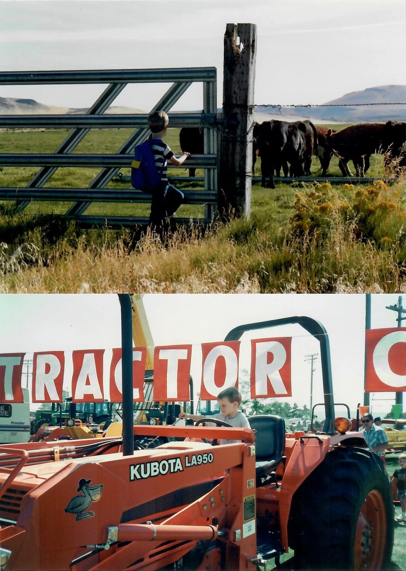 1991 – Little Evan observing cattle at Grandpa’s ranch and enjoying farm tractors.