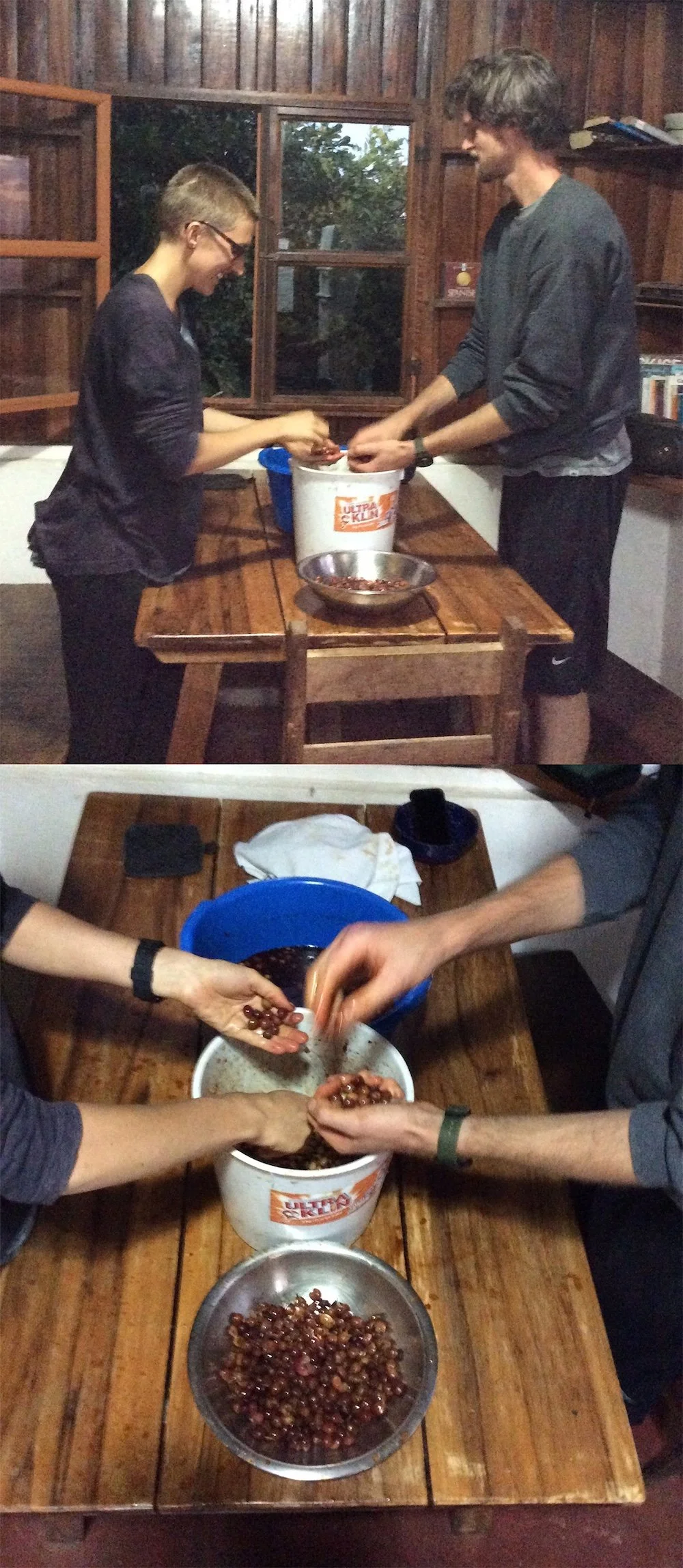 2018 – Nicole & Evan depulping coffee cherries in Costa Rica.