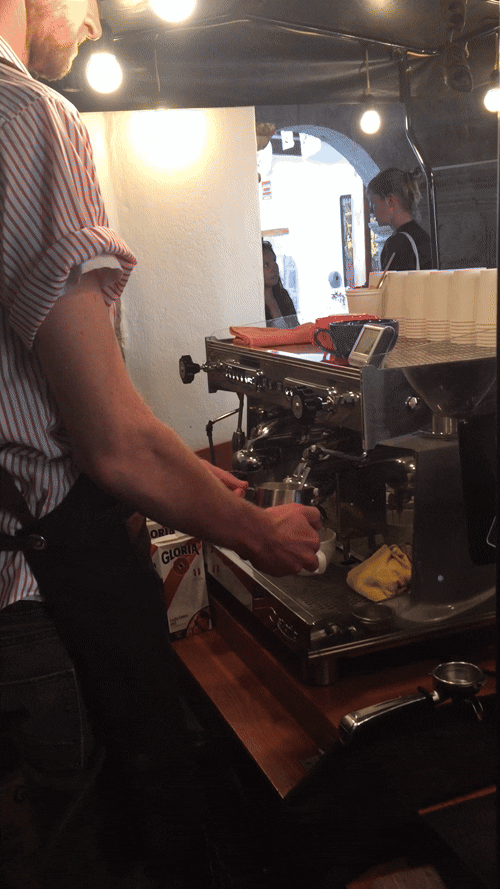 2018 – Evan making a cappuccino in Peru.